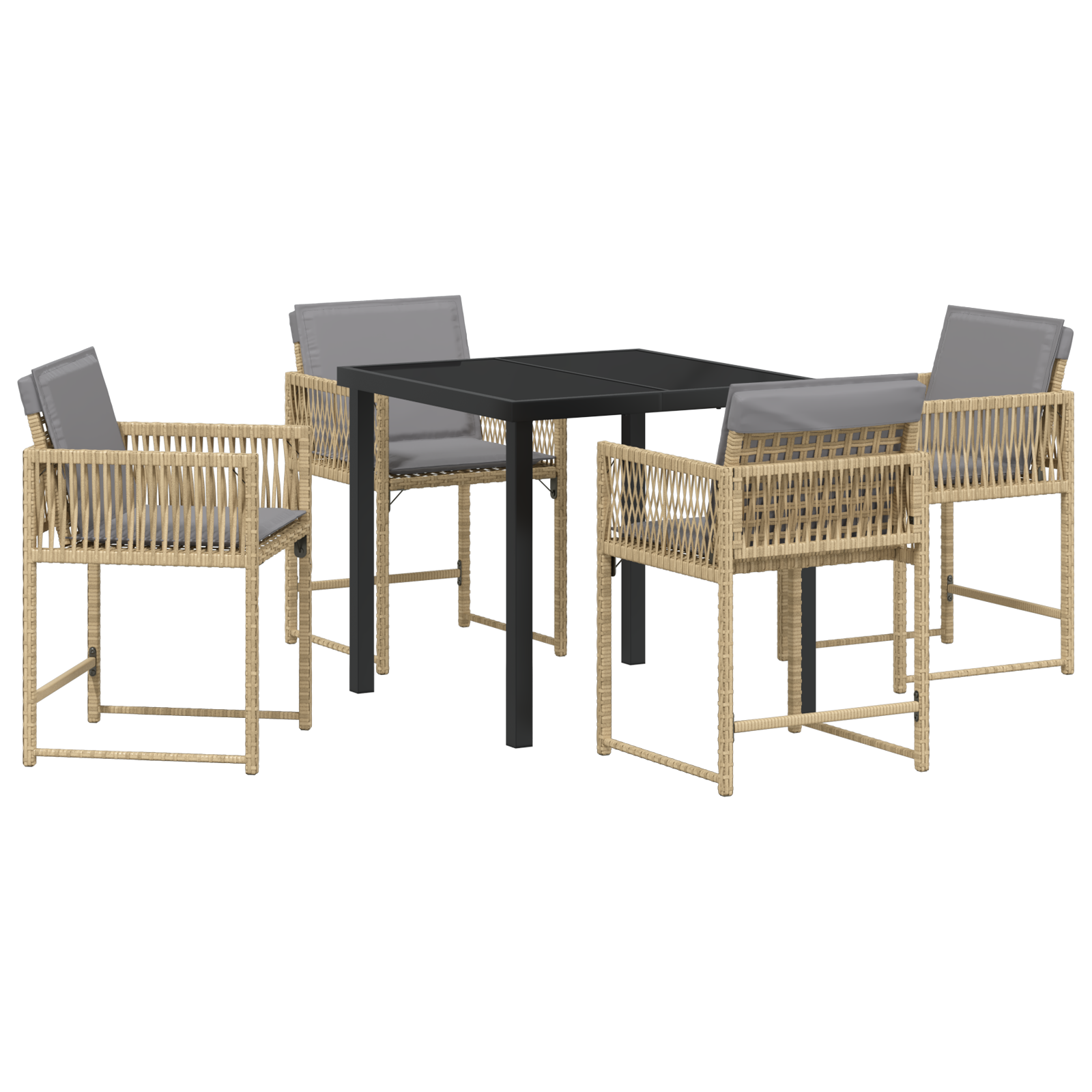 5 Piece Garden Dining Set with Cushions Beige Poly Rattan - Image 2