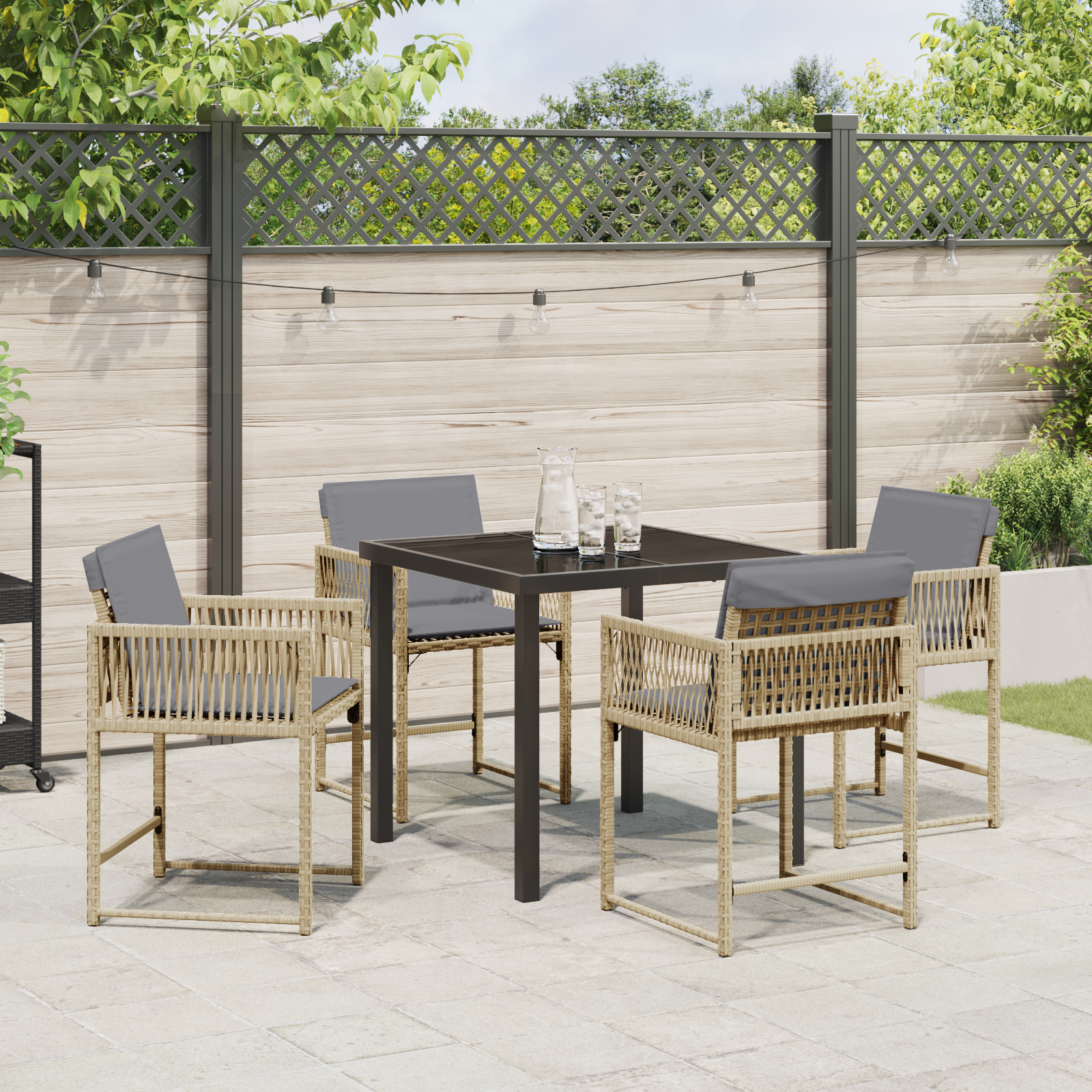 5 Piece Garden Dining Set with Cushions Beige Poly Rattan - Image 4