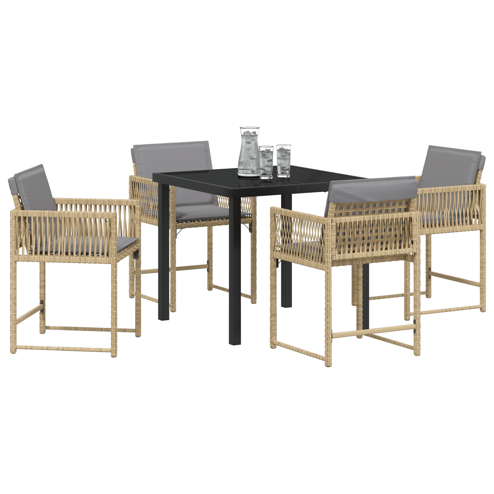 5 Piece Garden Dining Set with Cushions Beige Poly Rattan - Image 3