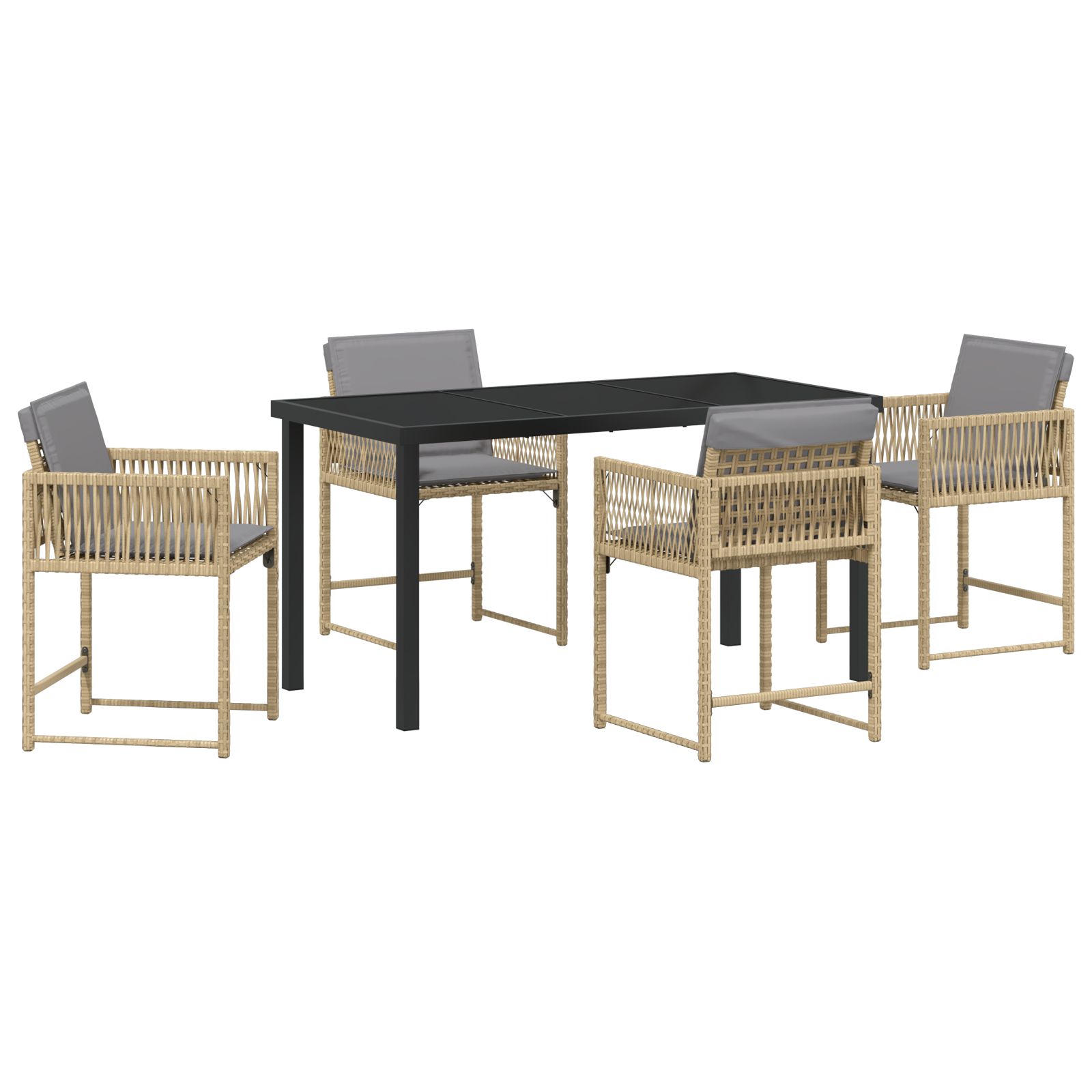 5 Piece Garden Dining Set with Cushions Beige Poly Rattan - Image 2