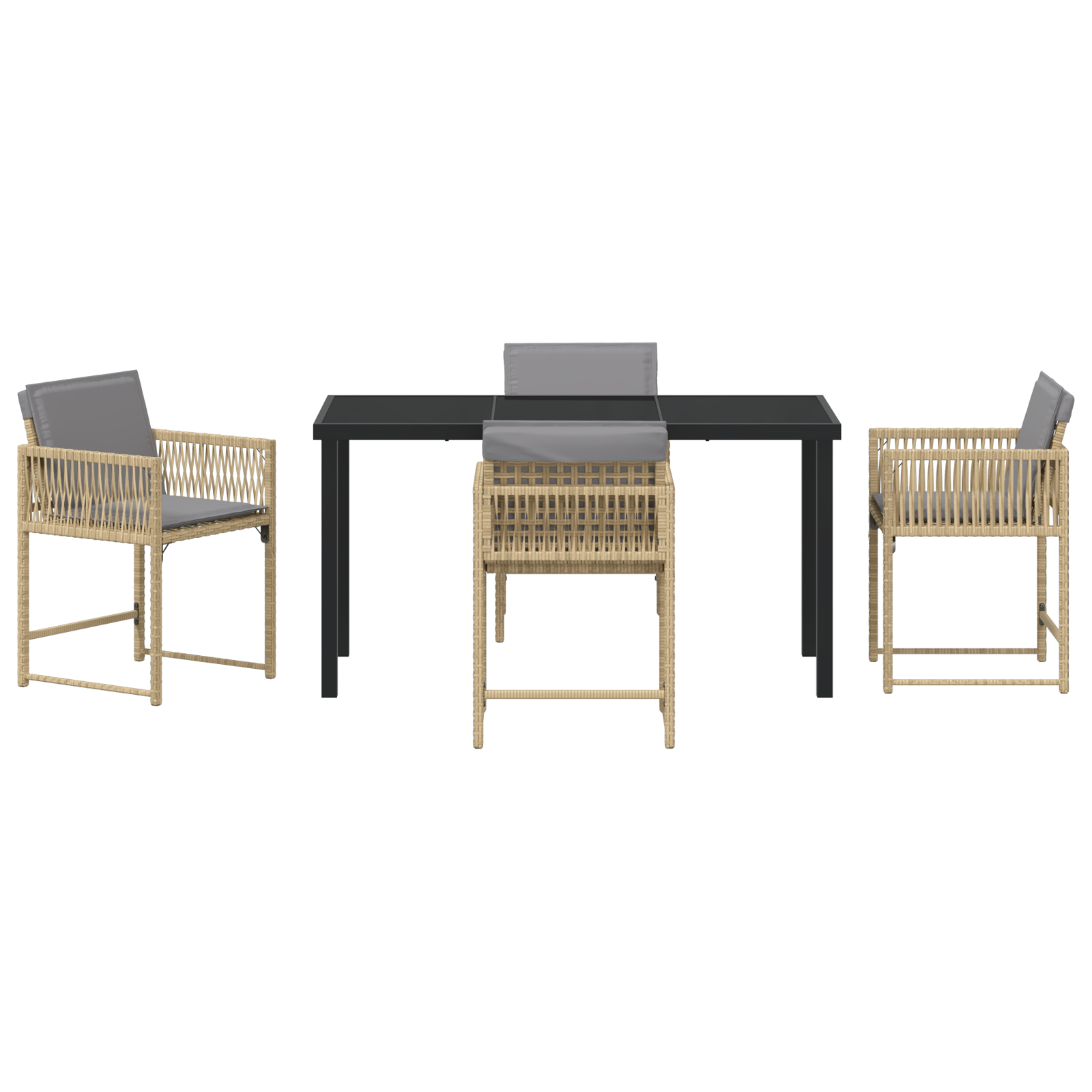 5 Piece Garden Dining Set with Cushions Beige Poly Rattan - Image 7