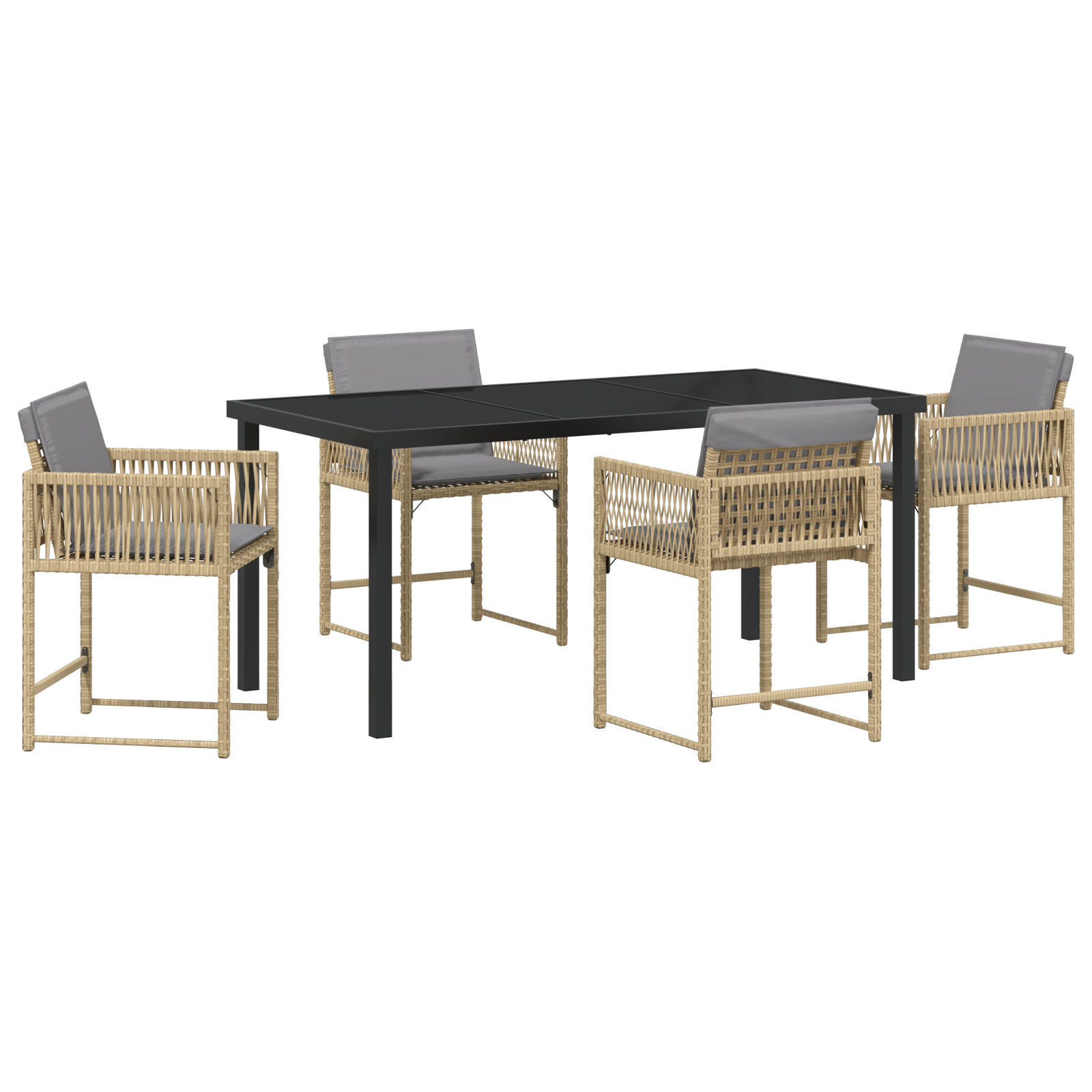 5 Piece Garden Dining Set with Cushions Beige Poly Rattan - Image 2