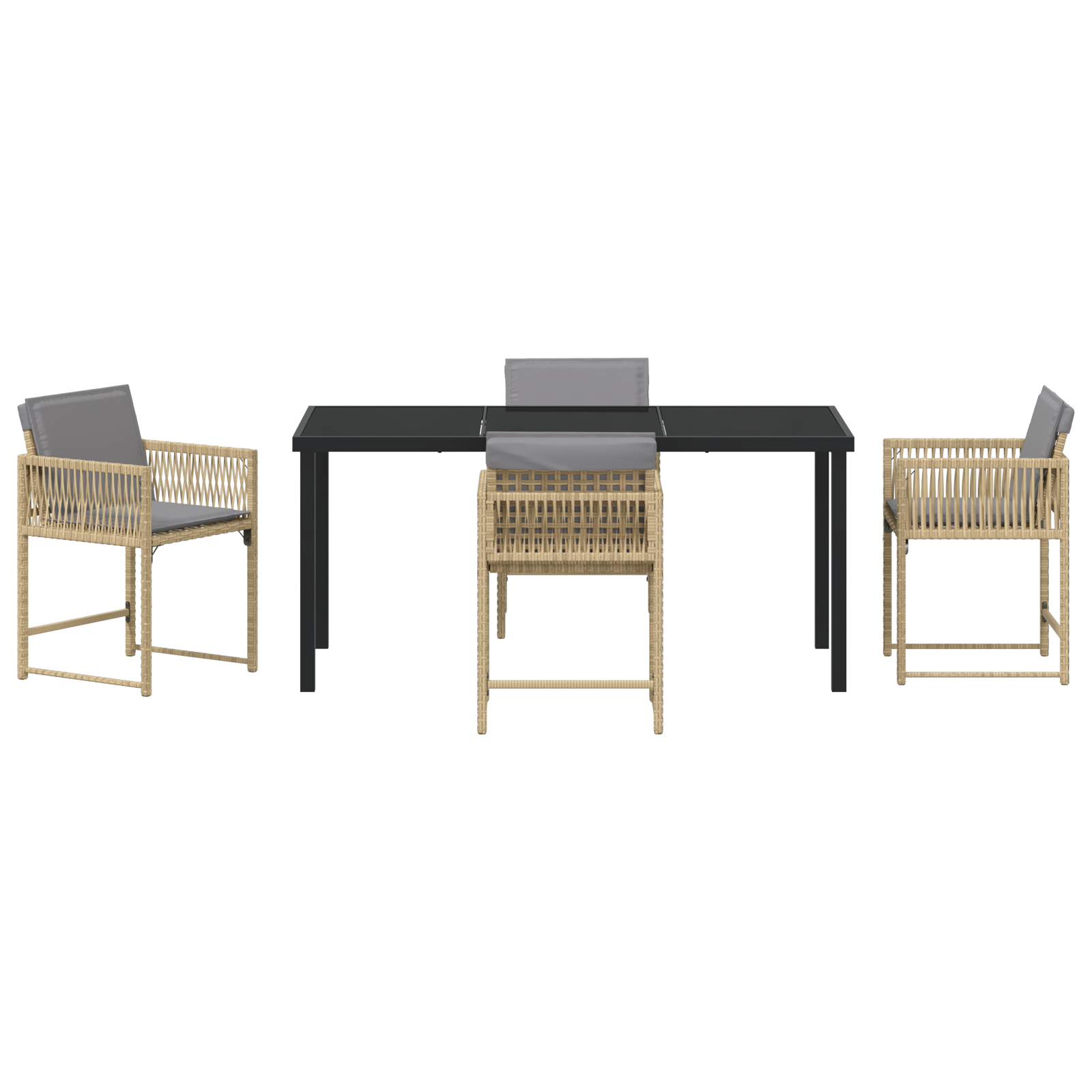 5 Piece Garden Dining Set with Cushions Beige Poly Rattan - Image 7