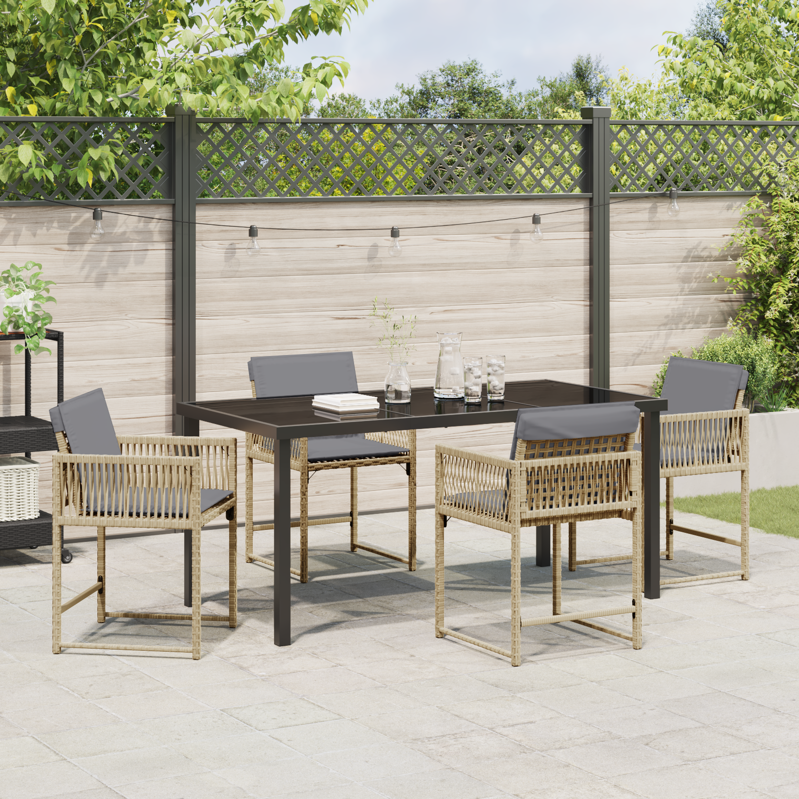 5 Piece Garden Dining Set with Cushions Beige Poly Rattan - Image 4