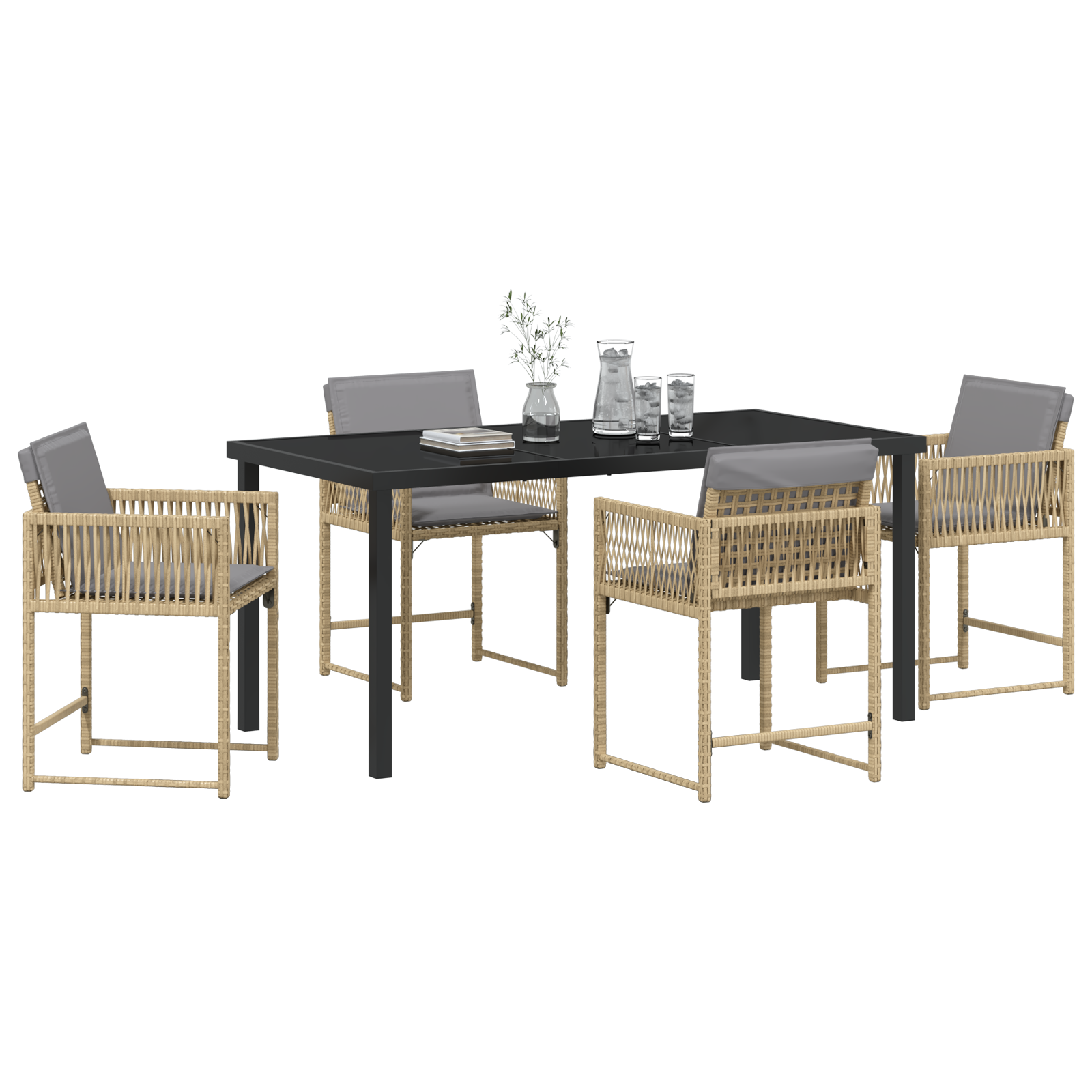 5 Piece Garden Dining Set with Cushions Beige Poly Rattan - Image 3