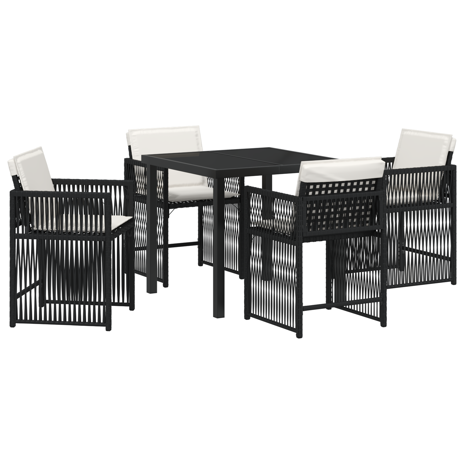 5 Piece Garden Dining Set with Cushions Black Poly Rattan - Image 2