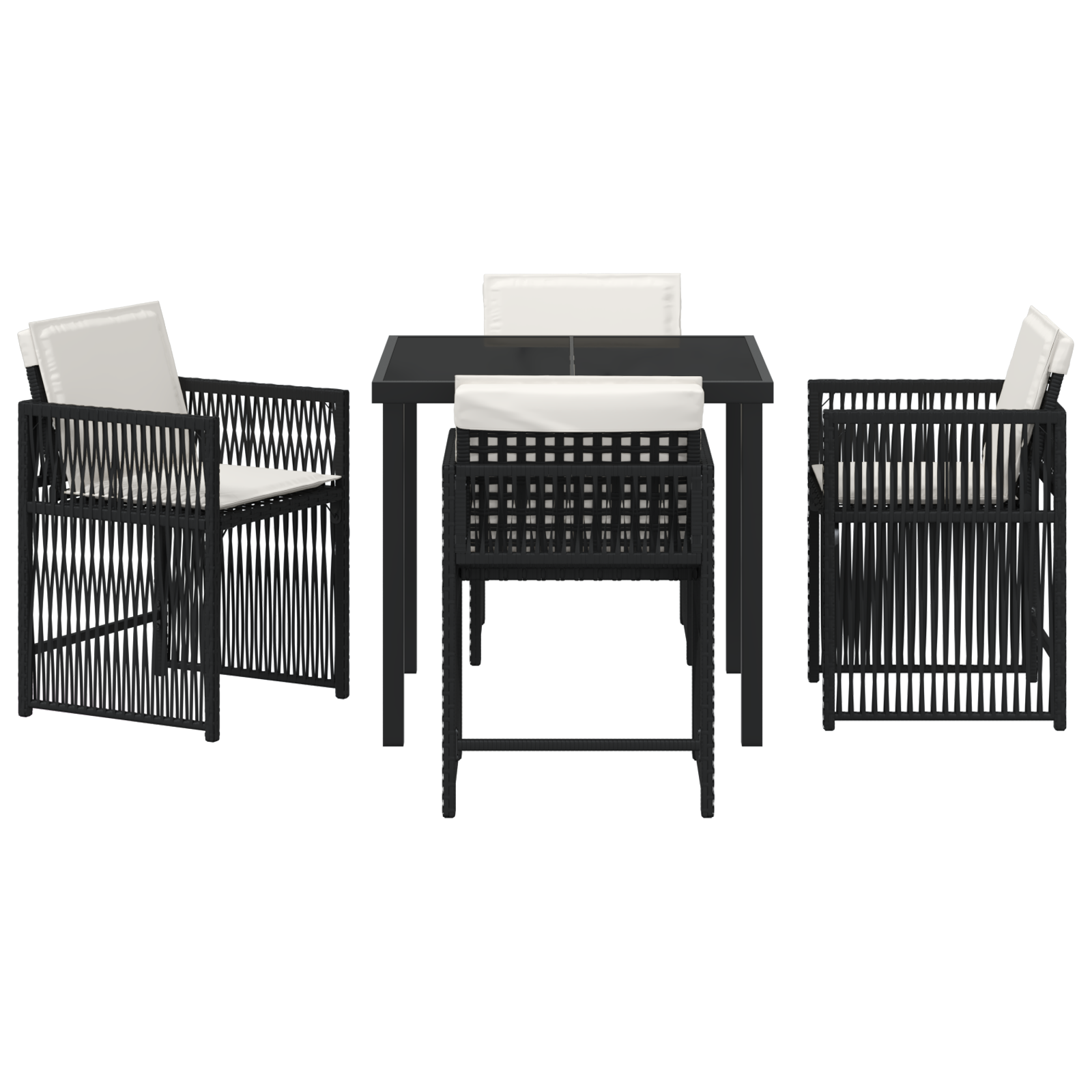 5 Piece Garden Dining Set with Cushions Black Poly Rattan - Image 7