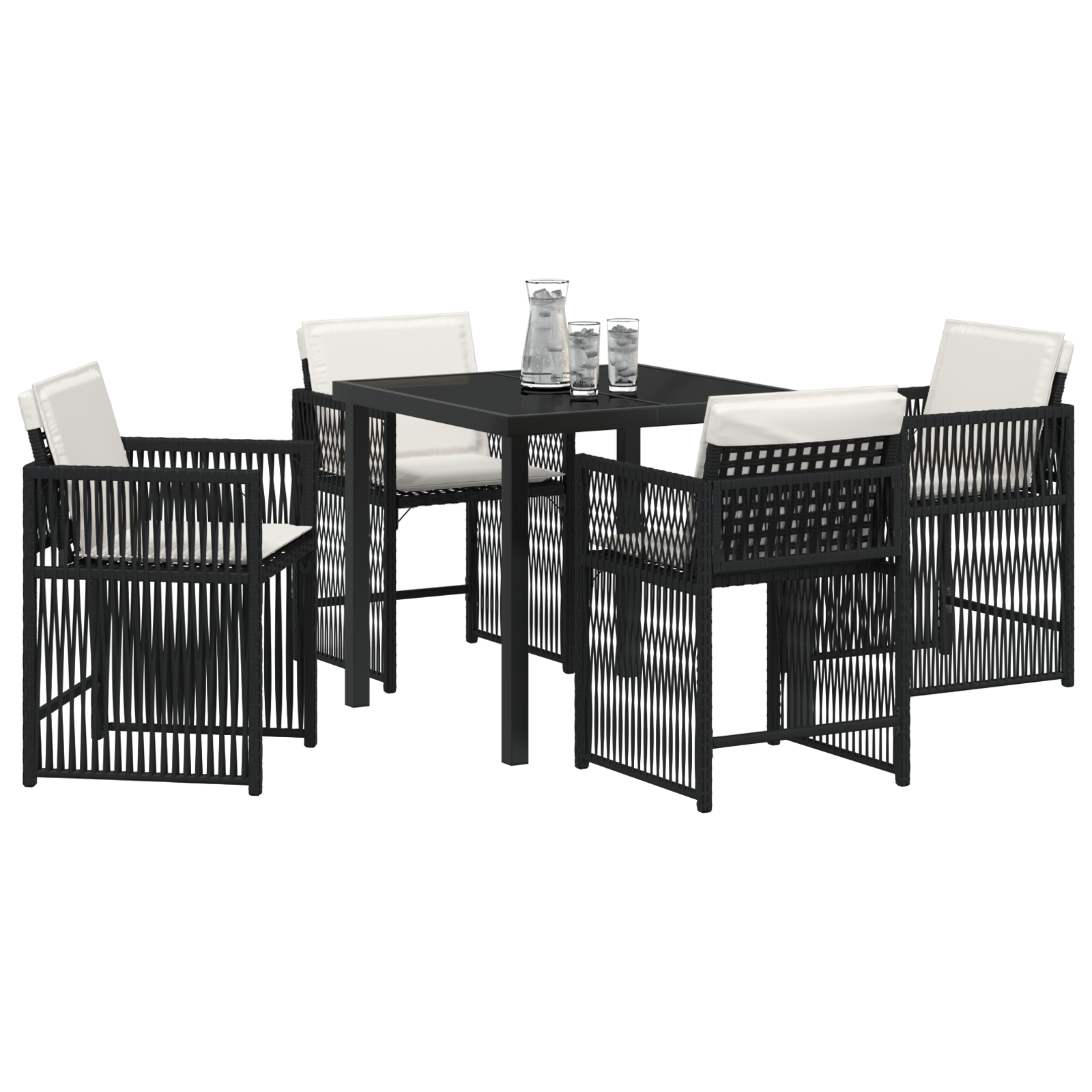 5 Piece Garden Dining Set with Cushions Black Poly Rattan - Image 3