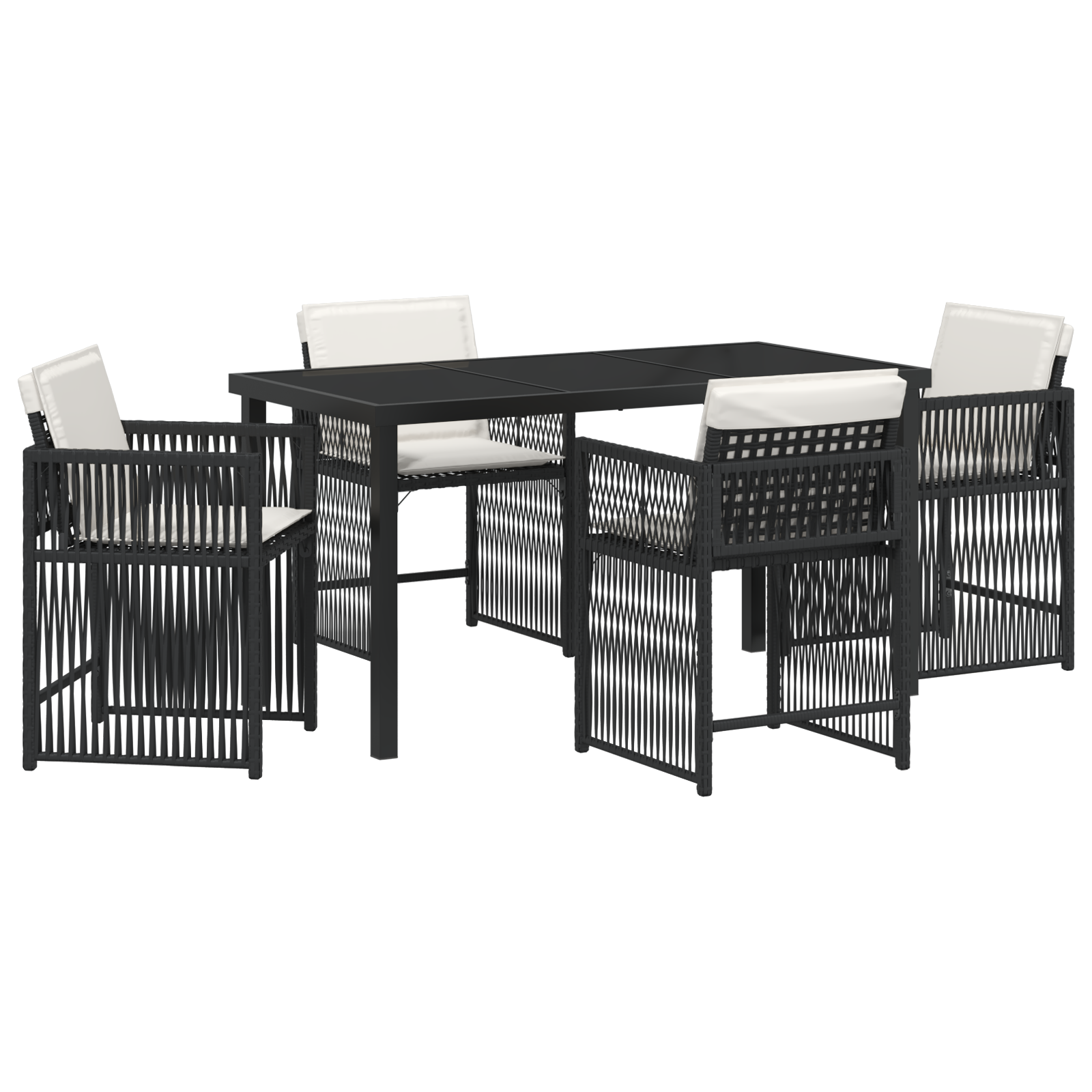 5 Piece Garden Dining Set with Cushions Black Poly Rattan - Image 2