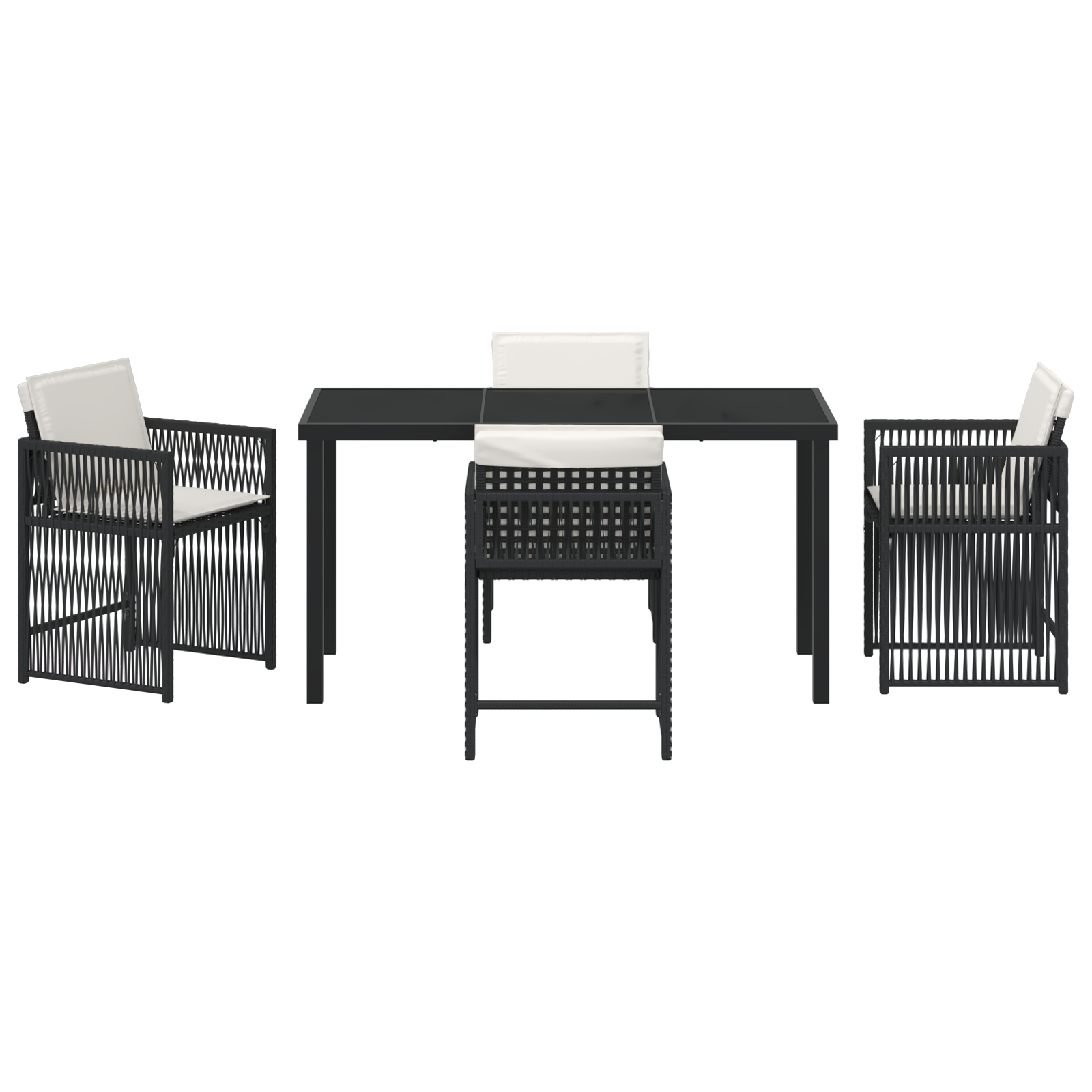 5 Piece Garden Dining Set with Cushions Black Poly Rattan - Image 7