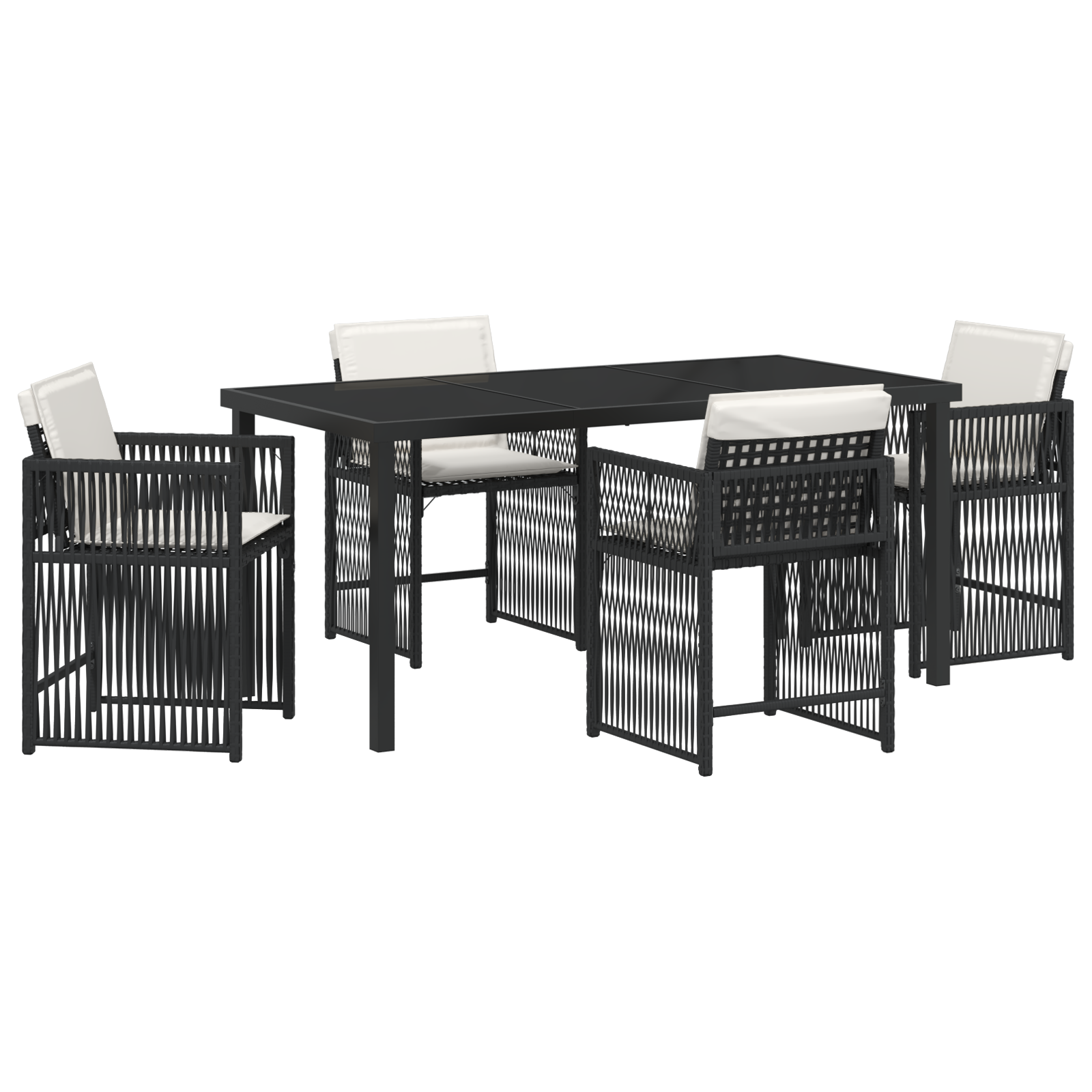 5 Piece Garden Dining Set with Cushions Black Poly Rattan - Image 2