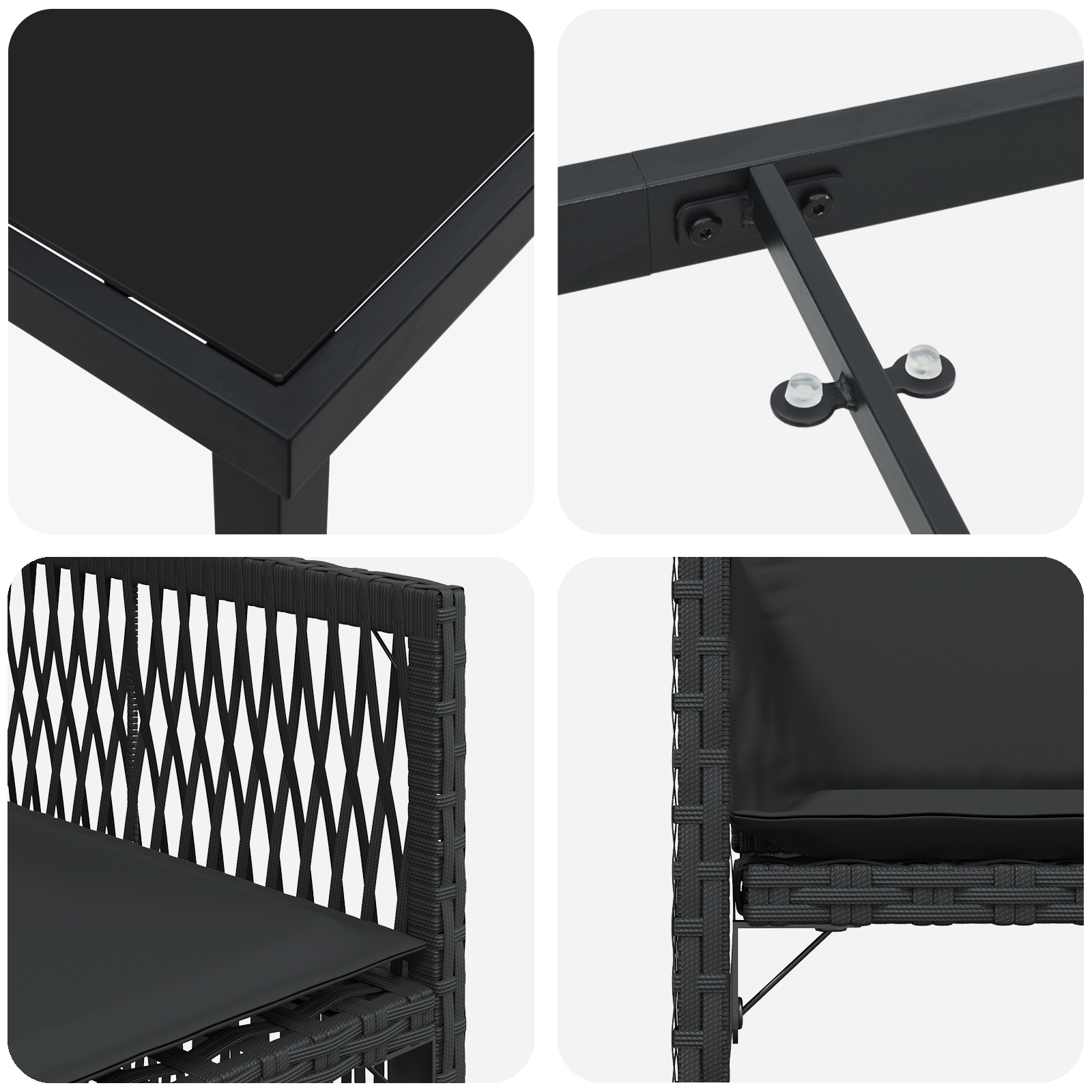 5 Piece Garden Dining Set with Cushions Black Poly Rattan - Image 9