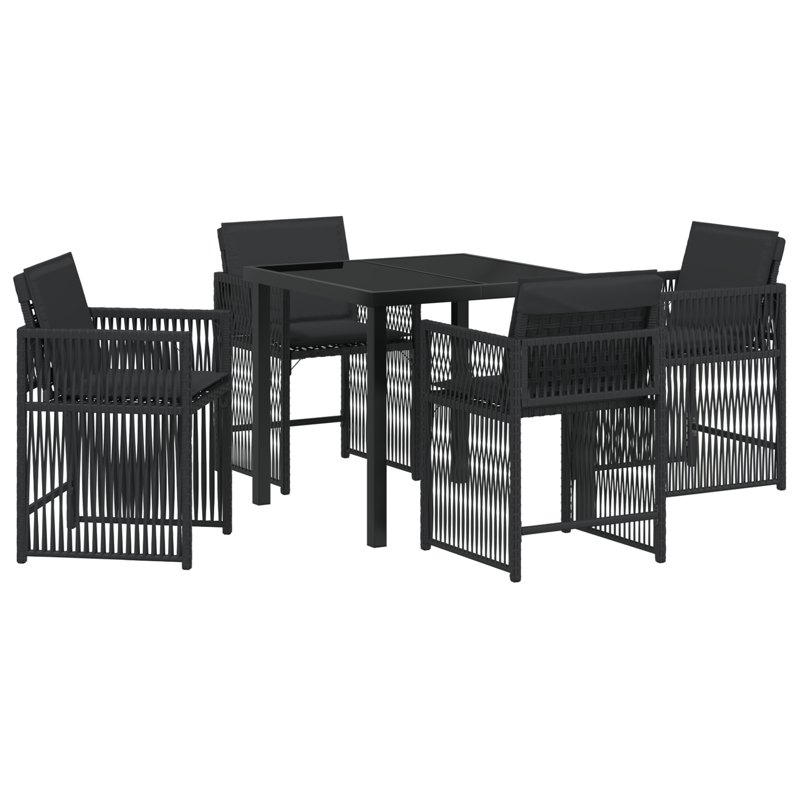 5 Piece Garden Dining Set with Cushions Black Poly Rattan - Image 2