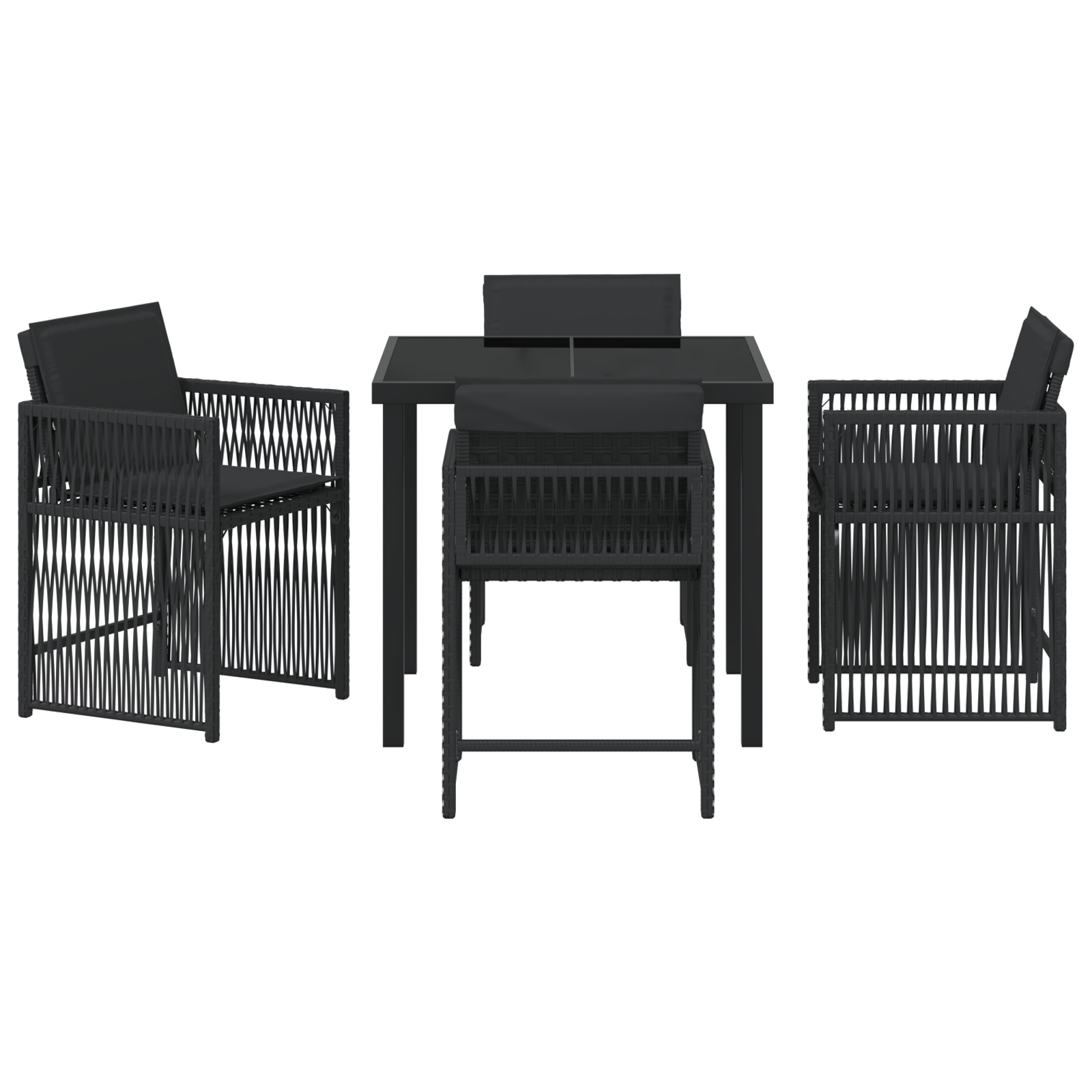 5 Piece Garden Dining Set with Cushions Black Poly Rattan - Image 7