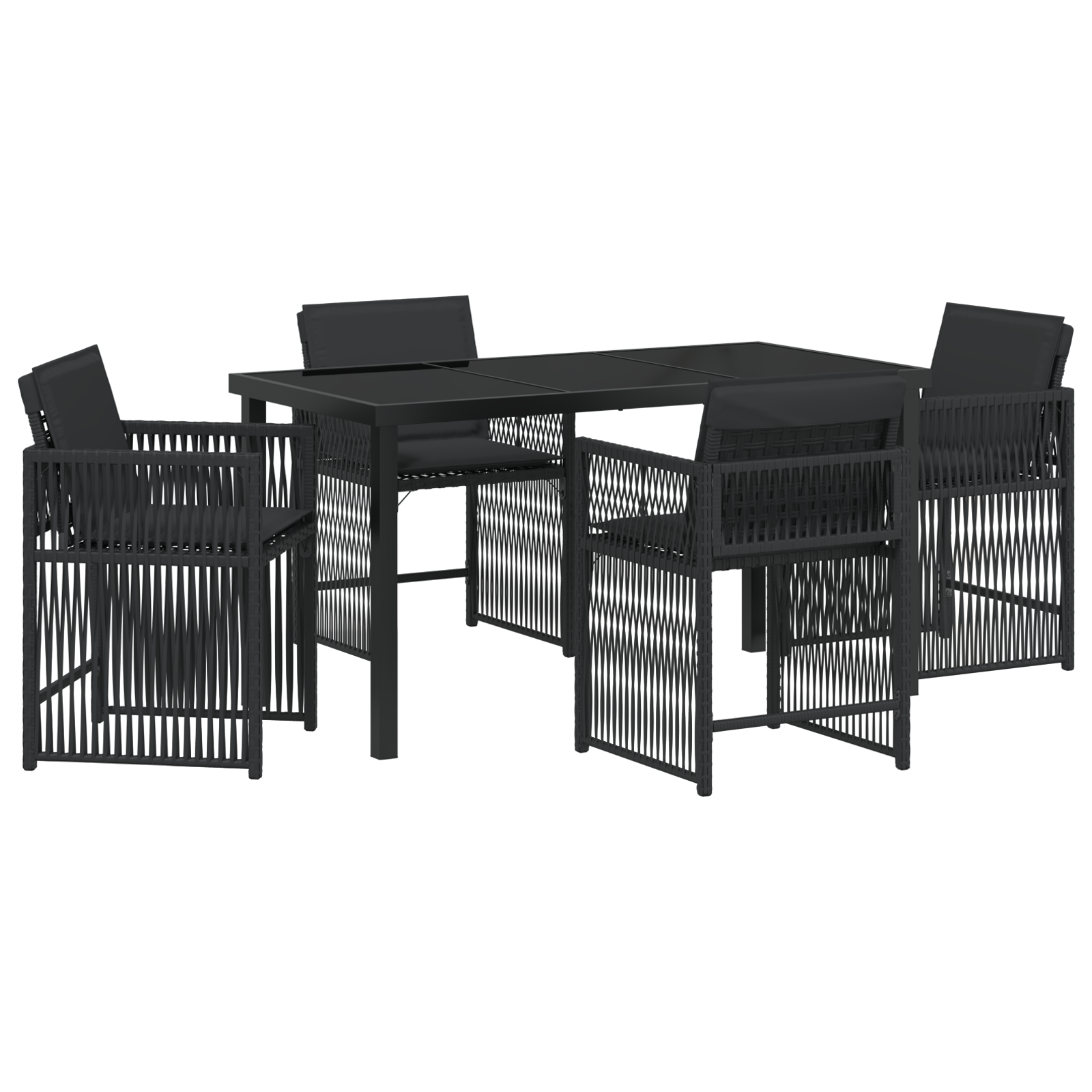 5 Piece Garden Dining Set with Cushions Black Poly Rattan - Image 2