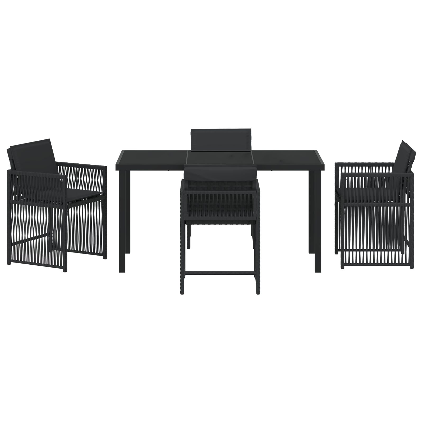 5 Piece Garden Dining Set with Cushions Black Poly Rattan - Image 7