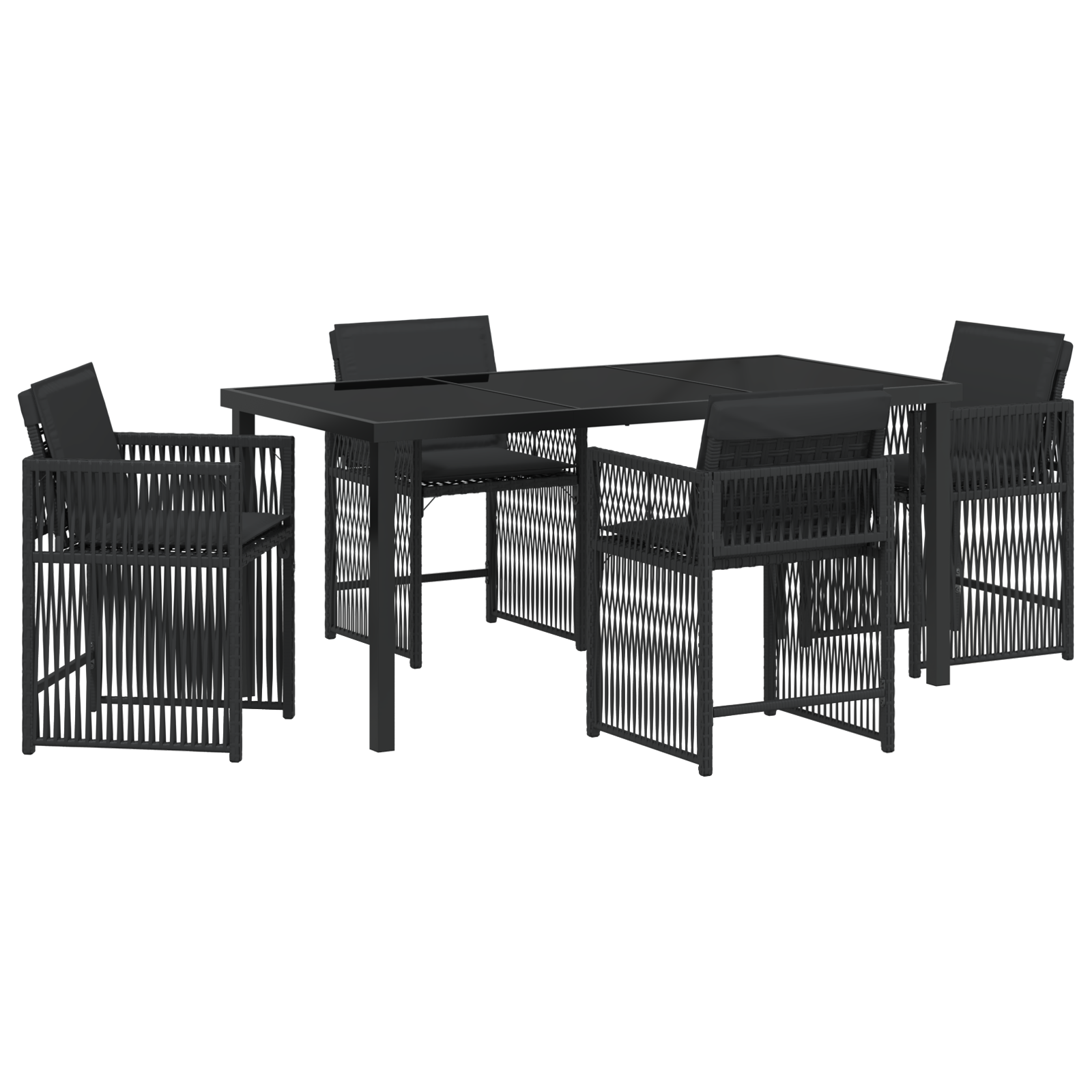 5 Piece Garden Dining Set with Cushions Black Poly Rattan - Image 2