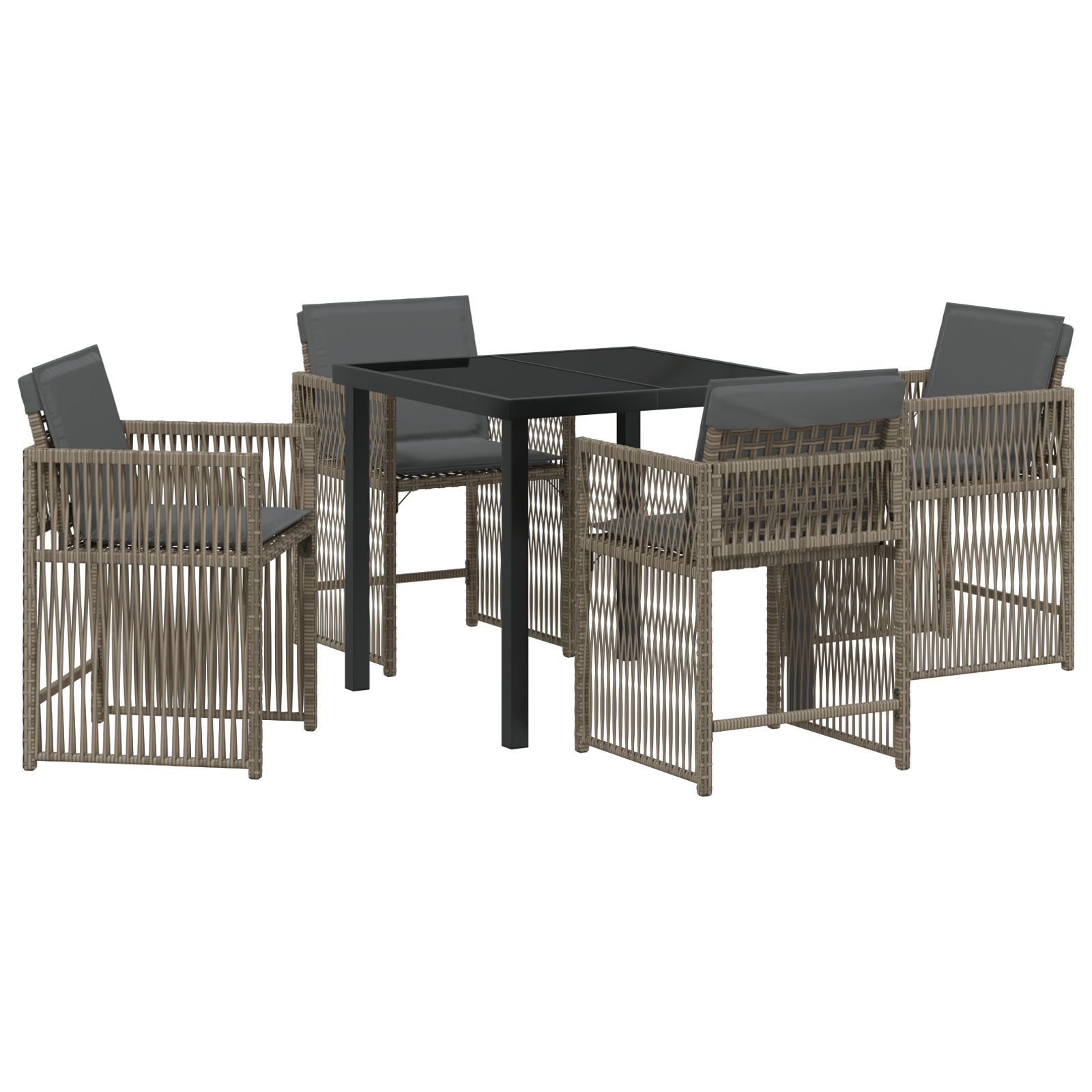 5 Piece Garden Dining Set with Cushions Grey Poly Rattan - Image 2