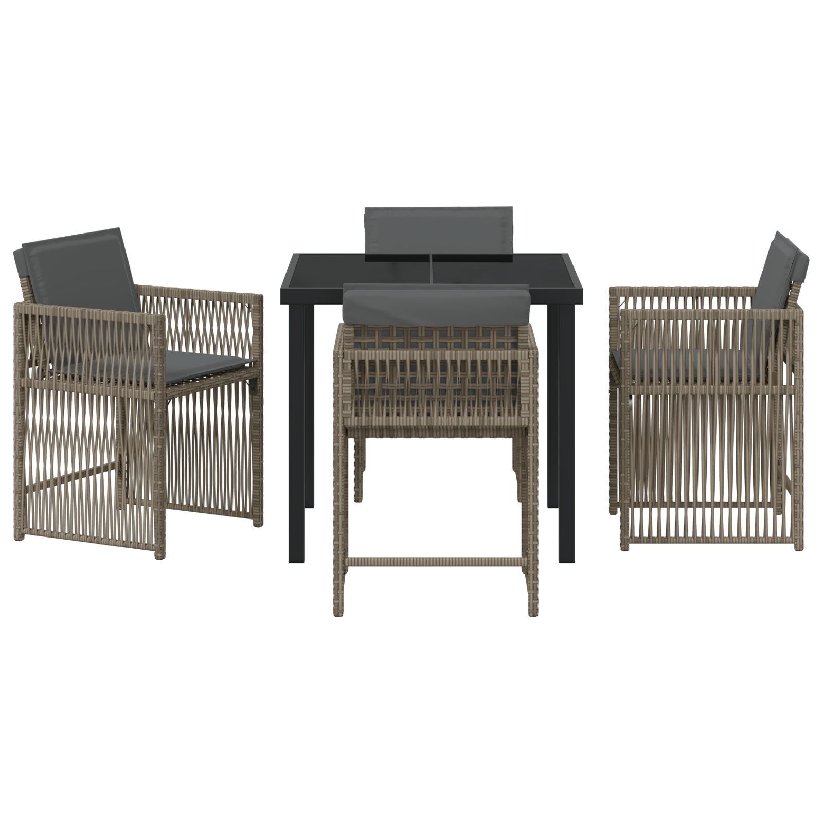 5 Piece Garden Dining Set with Cushions Grey Poly Rattan - Image 7