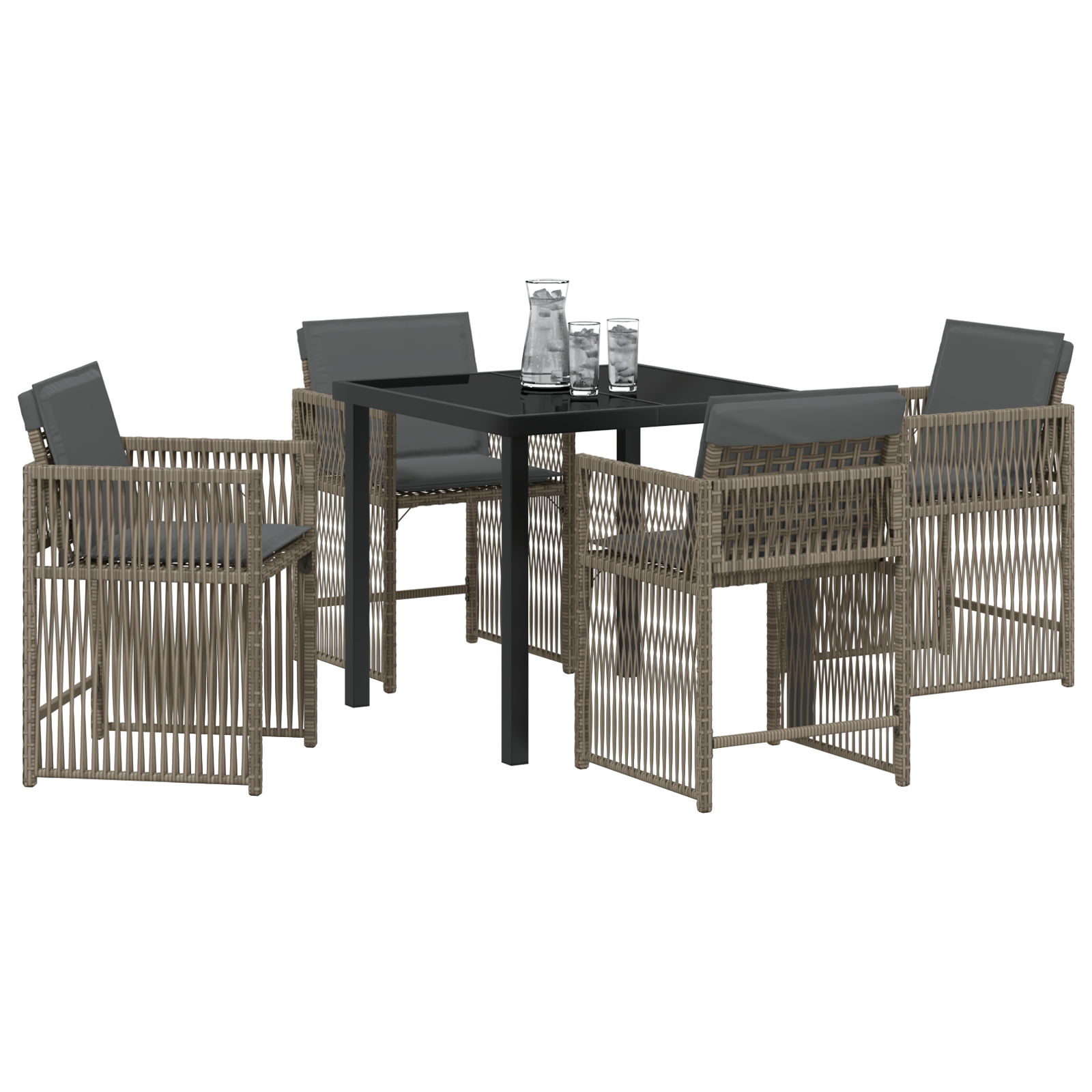 5 Piece Garden Dining Set with Cushions Grey Poly Rattan - Image 3