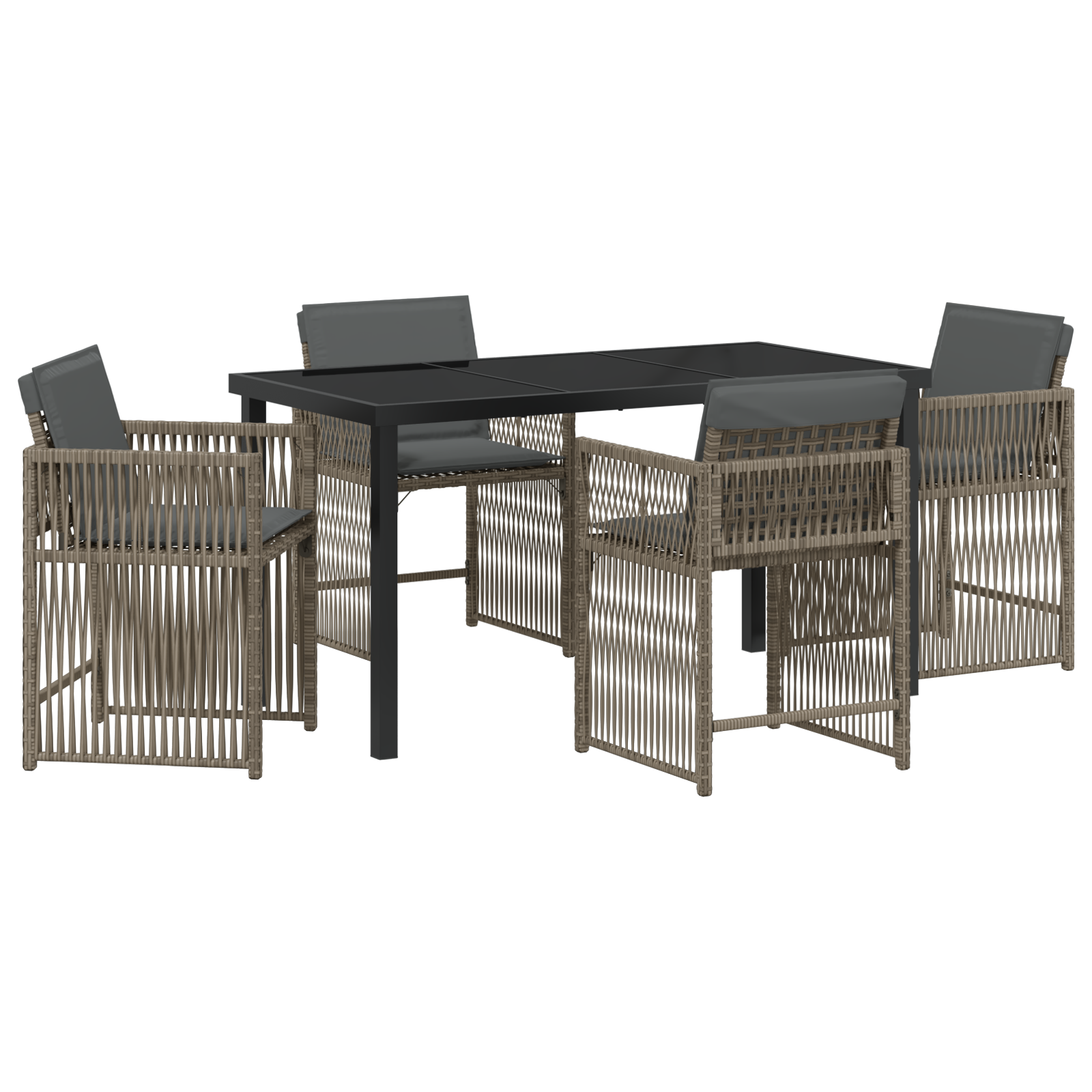 5 Piece Garden Dining Set with Cushions Grey Poly Rattan - Image 2