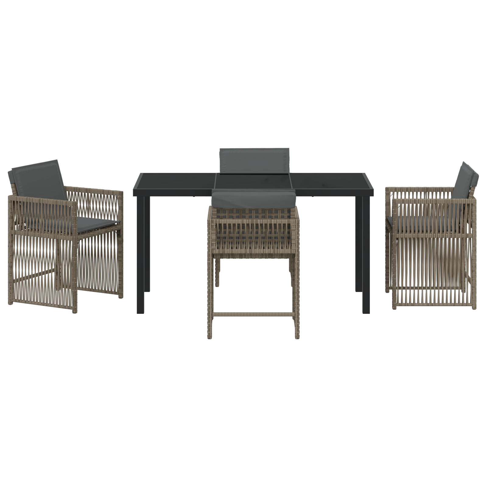 5 Piece Garden Dining Set with Cushions Grey Poly Rattan - Image 7