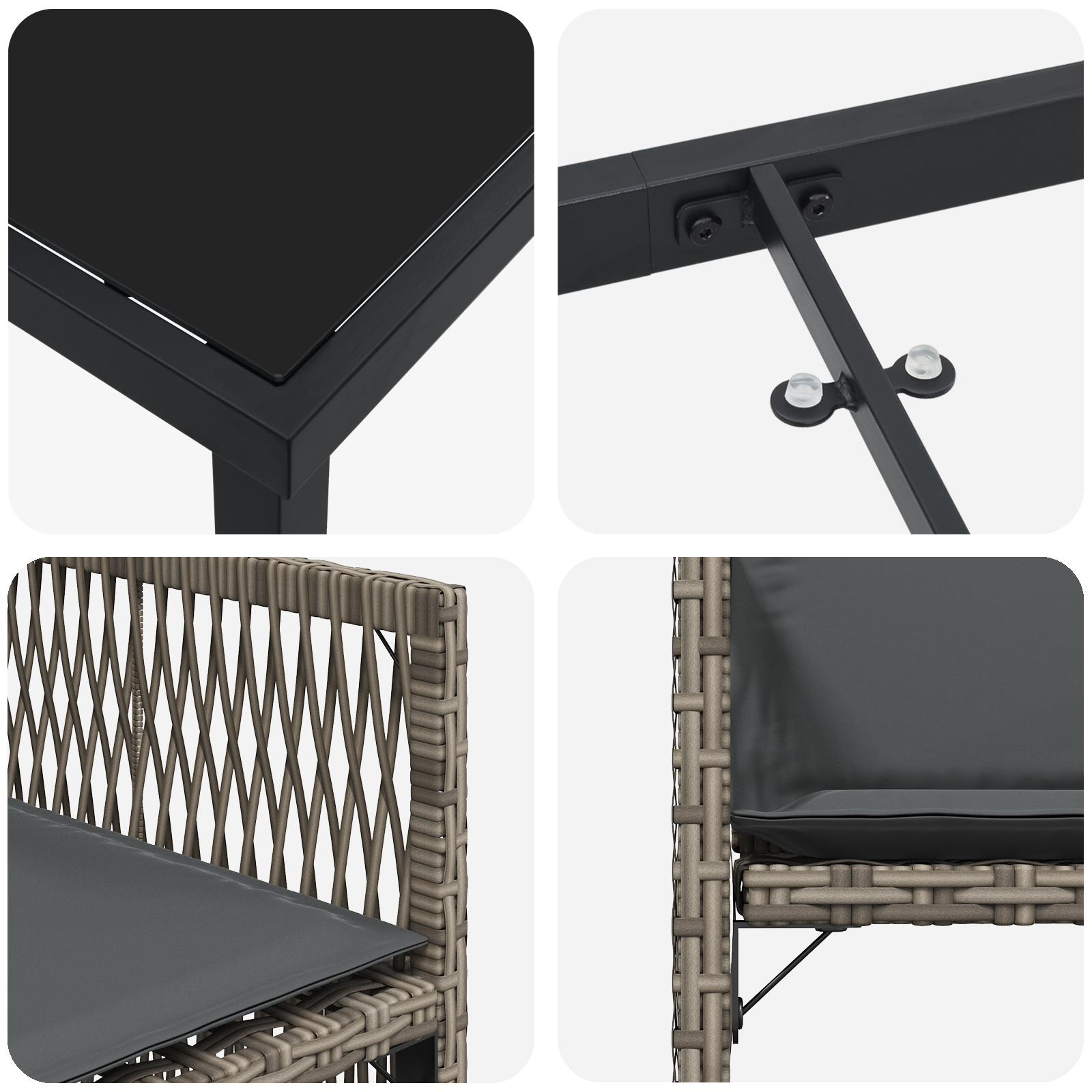 5 Piece Garden Dining Set with Cushions Grey Poly Rattan - Image 9