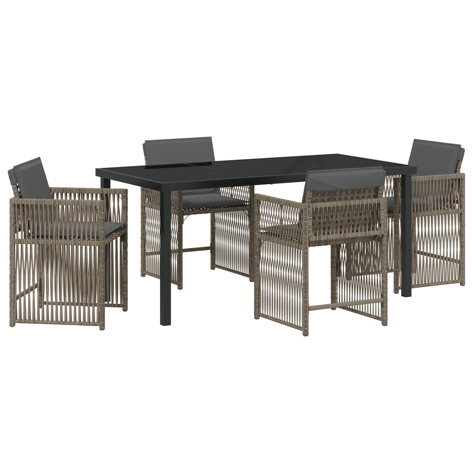 5 Piece Garden Dining Set with Cushions Grey Poly Rattan - Image 2