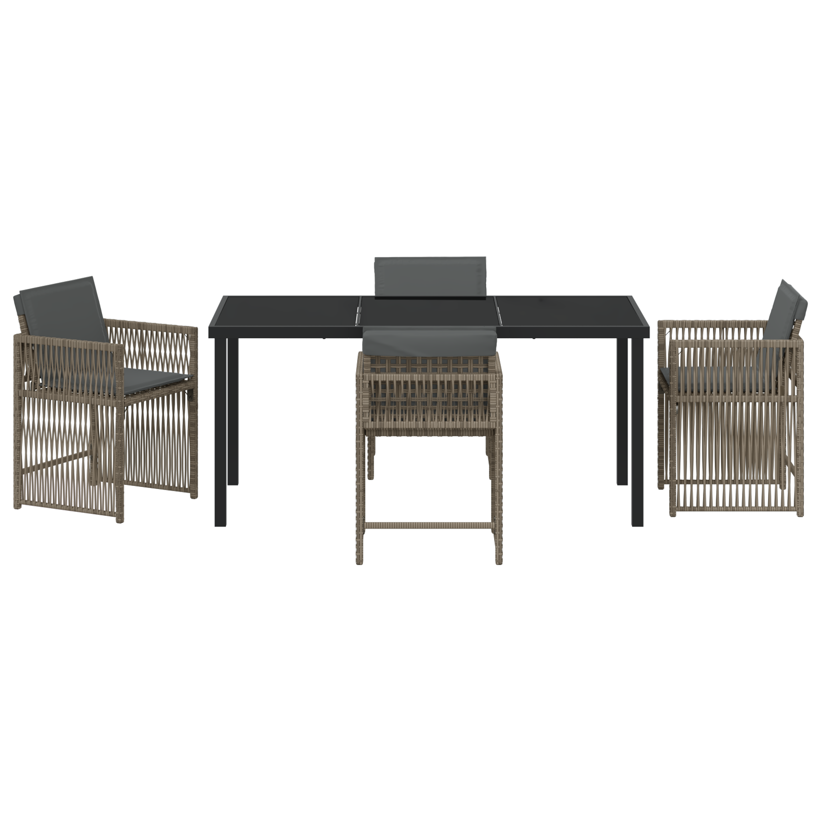 5 Piece Garden Dining Set with Cushions Grey Poly Rattan - Image 7