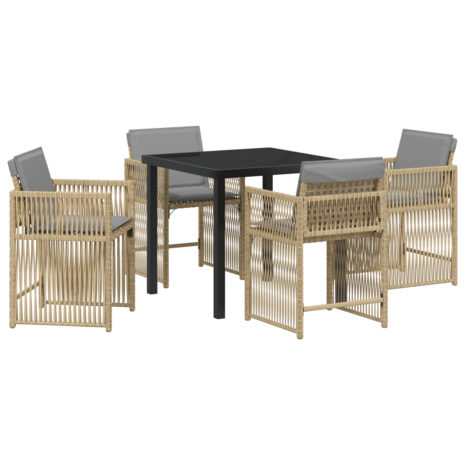 5 Piece Garden Dining Set with Cushions Beige Poly Rattan - Image 2