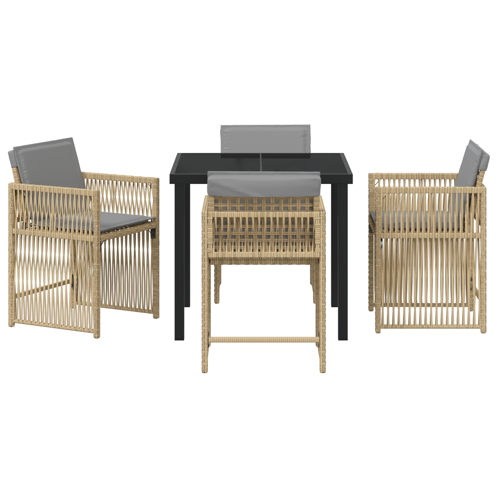 5 Piece Garden Dining Set with Cushions Beige Poly Rattan - Image 7