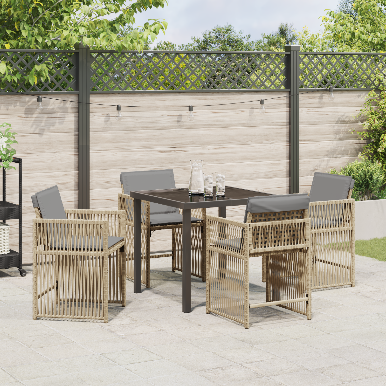 5 Piece Garden Dining Set with Cushions Beige Poly Rattan - Image 4