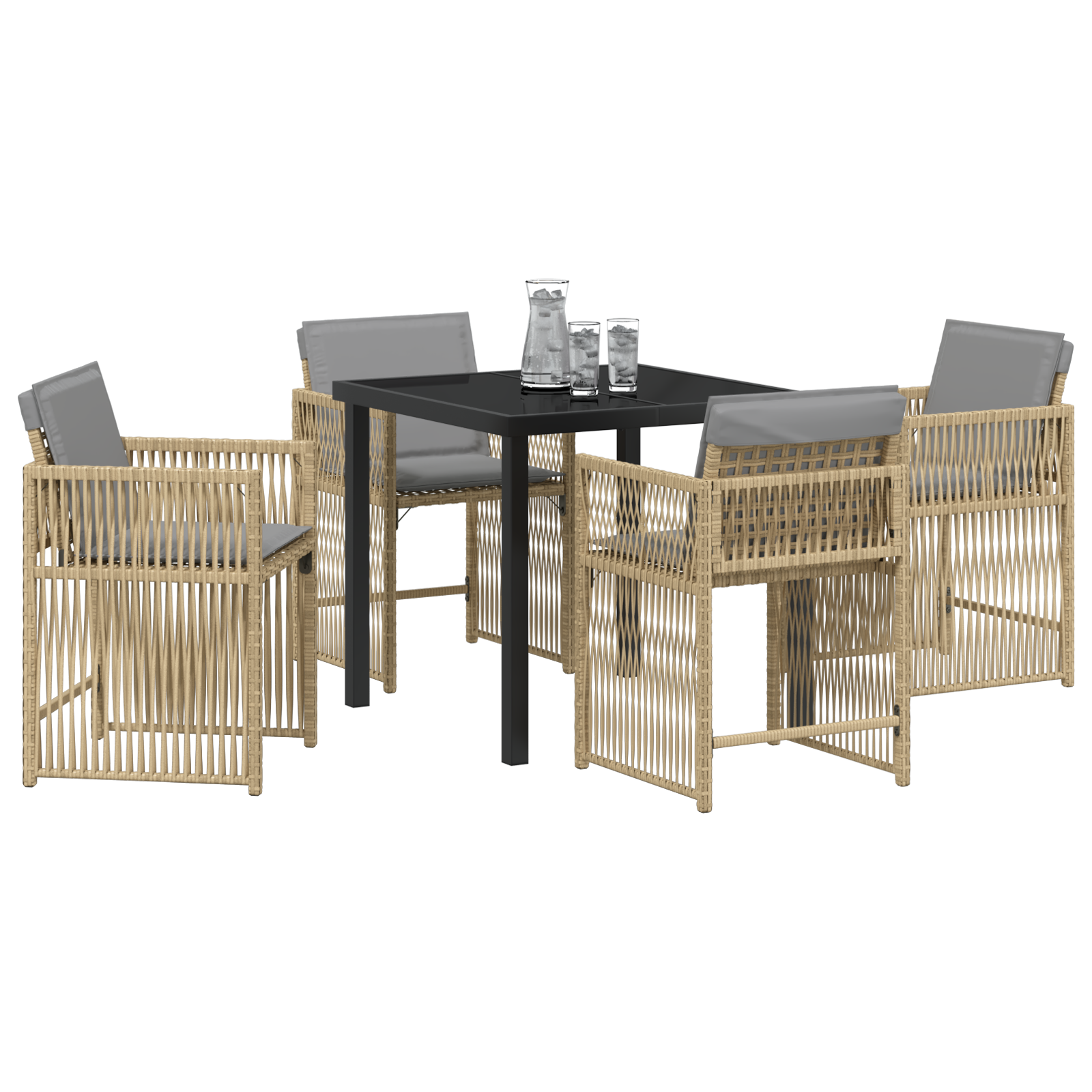 5 Piece Garden Dining Set with Cushions Beige Poly Rattan - Image 3