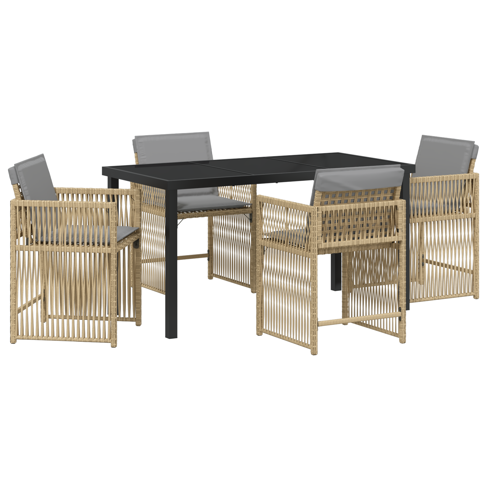 5 Piece Garden Dining Set with Cushions Beige Poly Rattan - Image 2