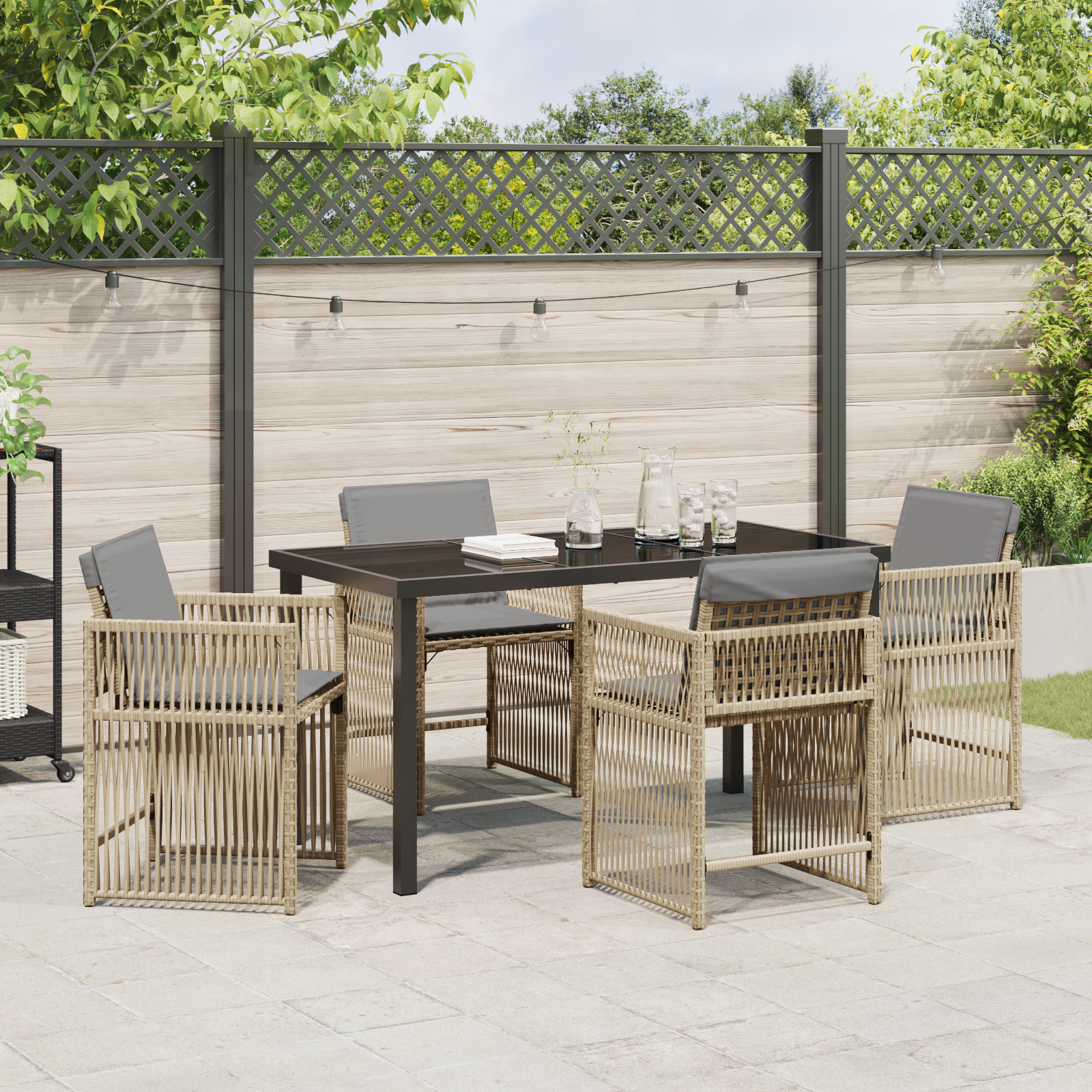 5 Piece Garden Dining Set with Cushions Beige Poly Rattan - Image 4