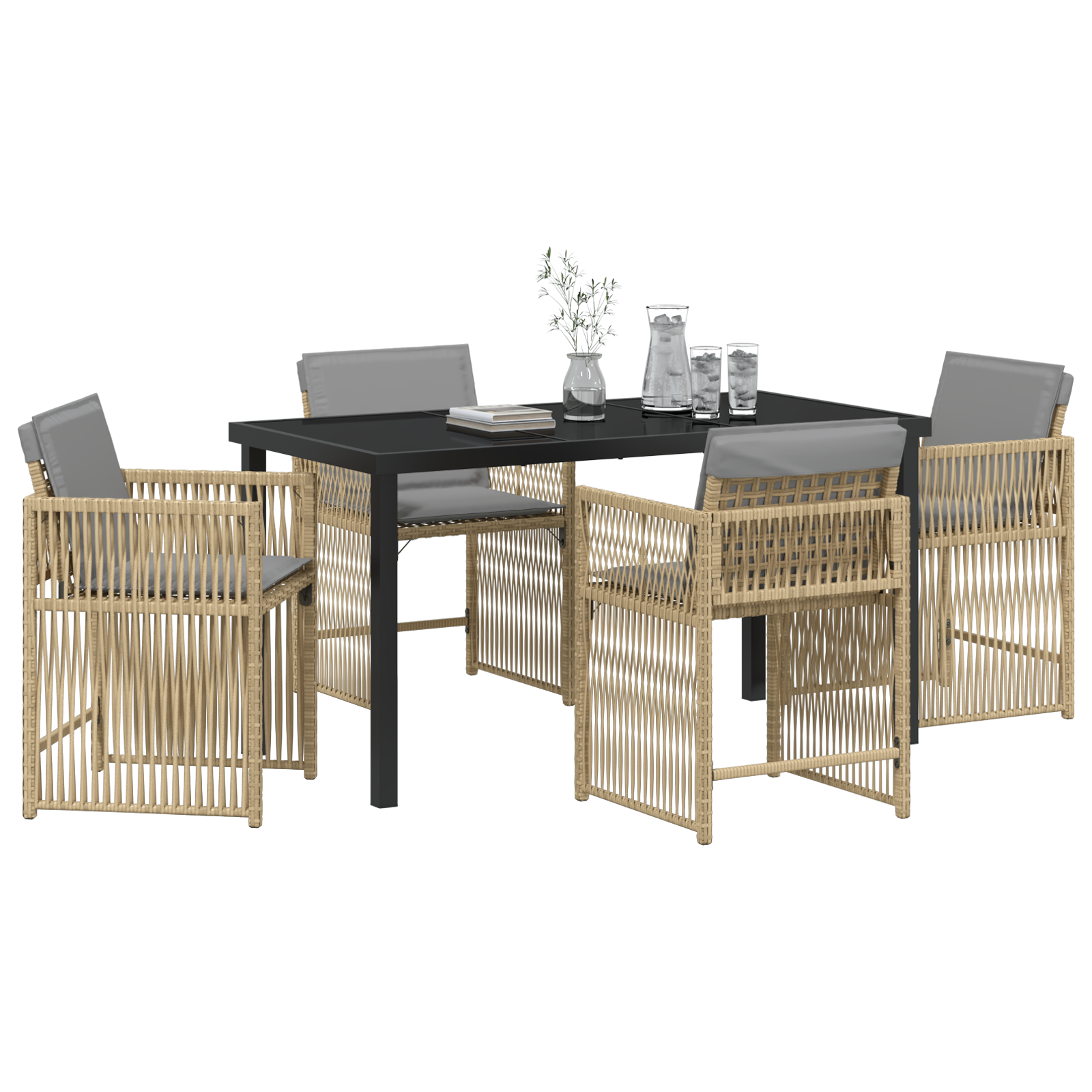 5 Piece Garden Dining Set with Cushions Beige Poly Rattan - Image 3