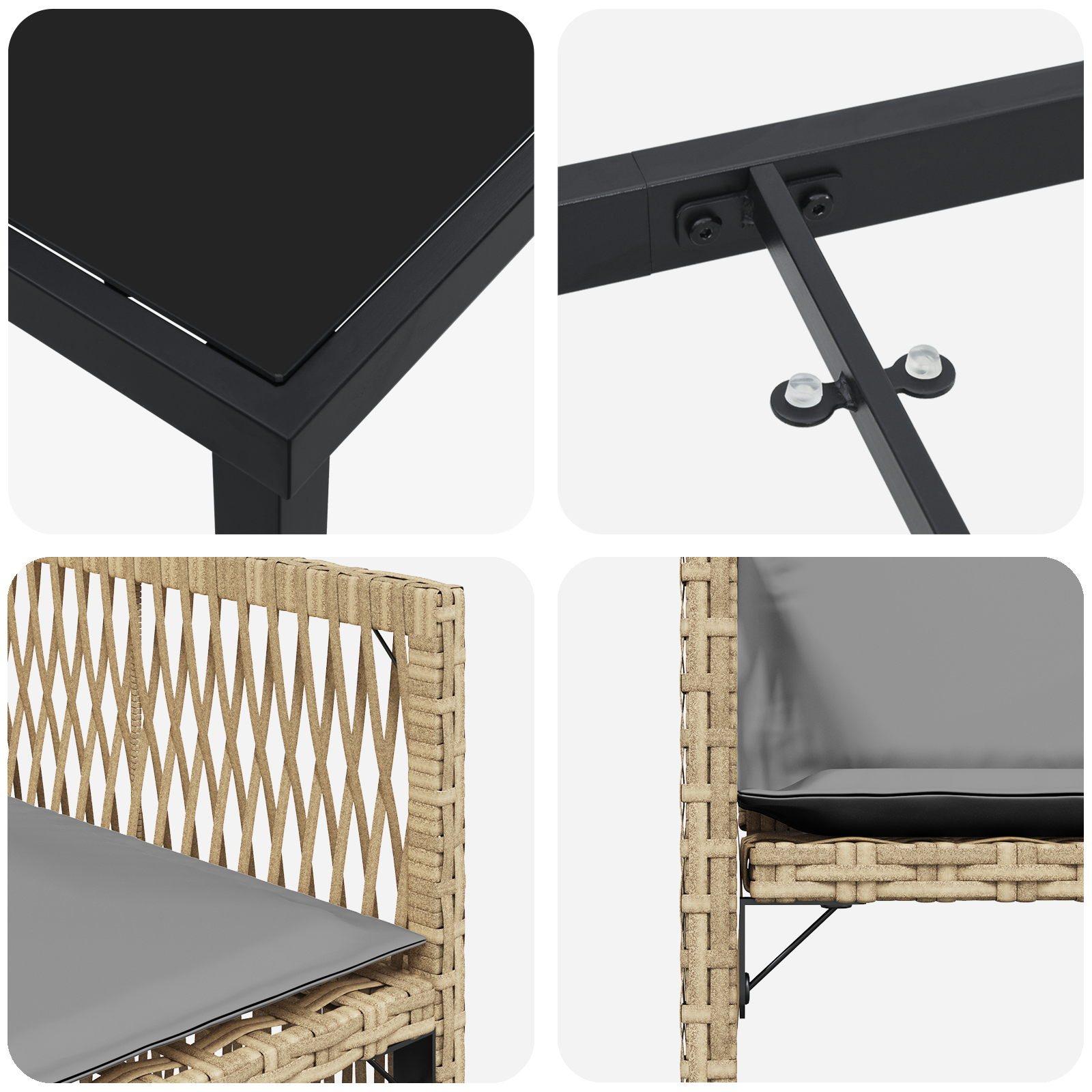 5 Piece Garden Dining Set with Cushions Beige Poly Rattan - Image 9