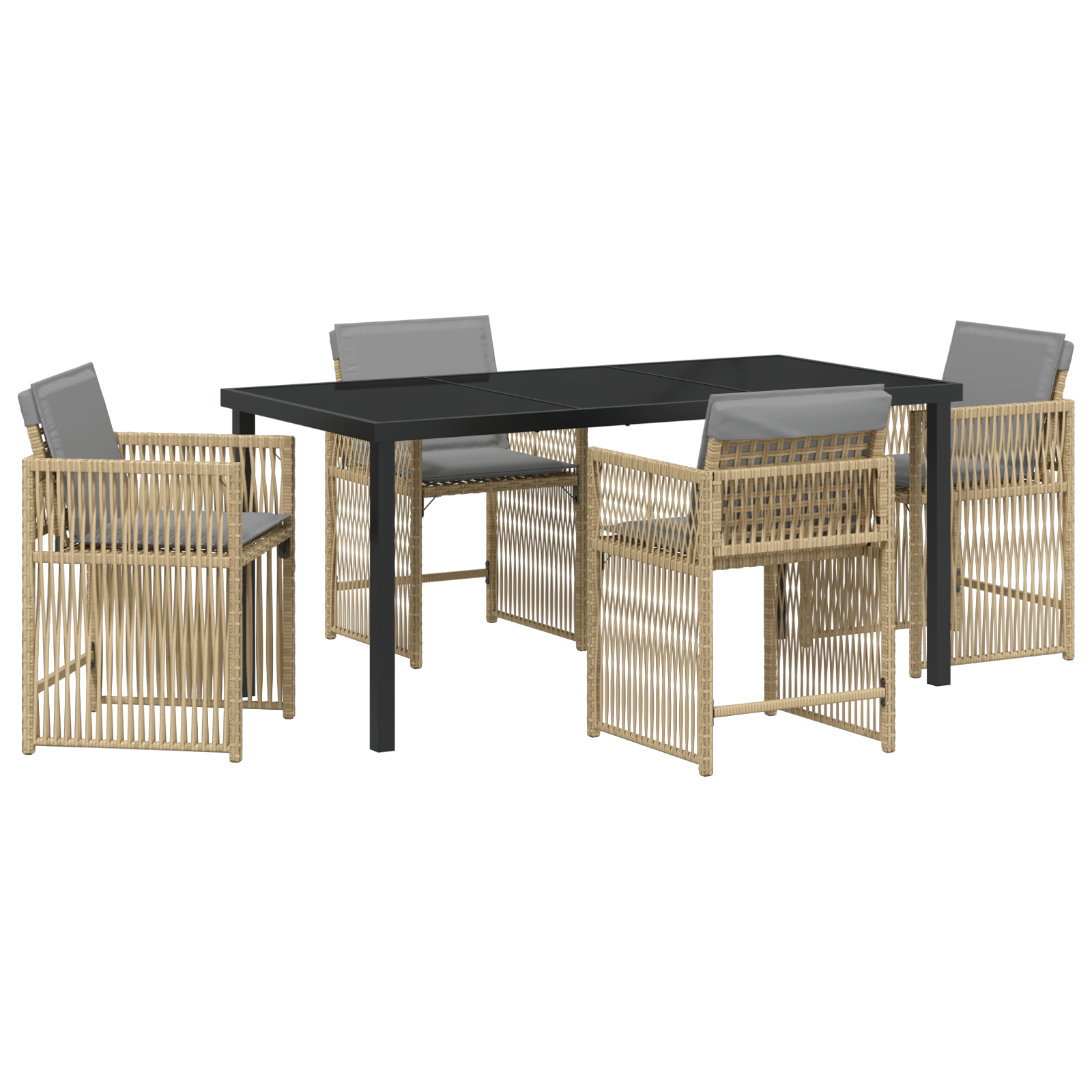 5 Piece Garden Dining Set with Cushions Beige Poly Rattan - Image 2