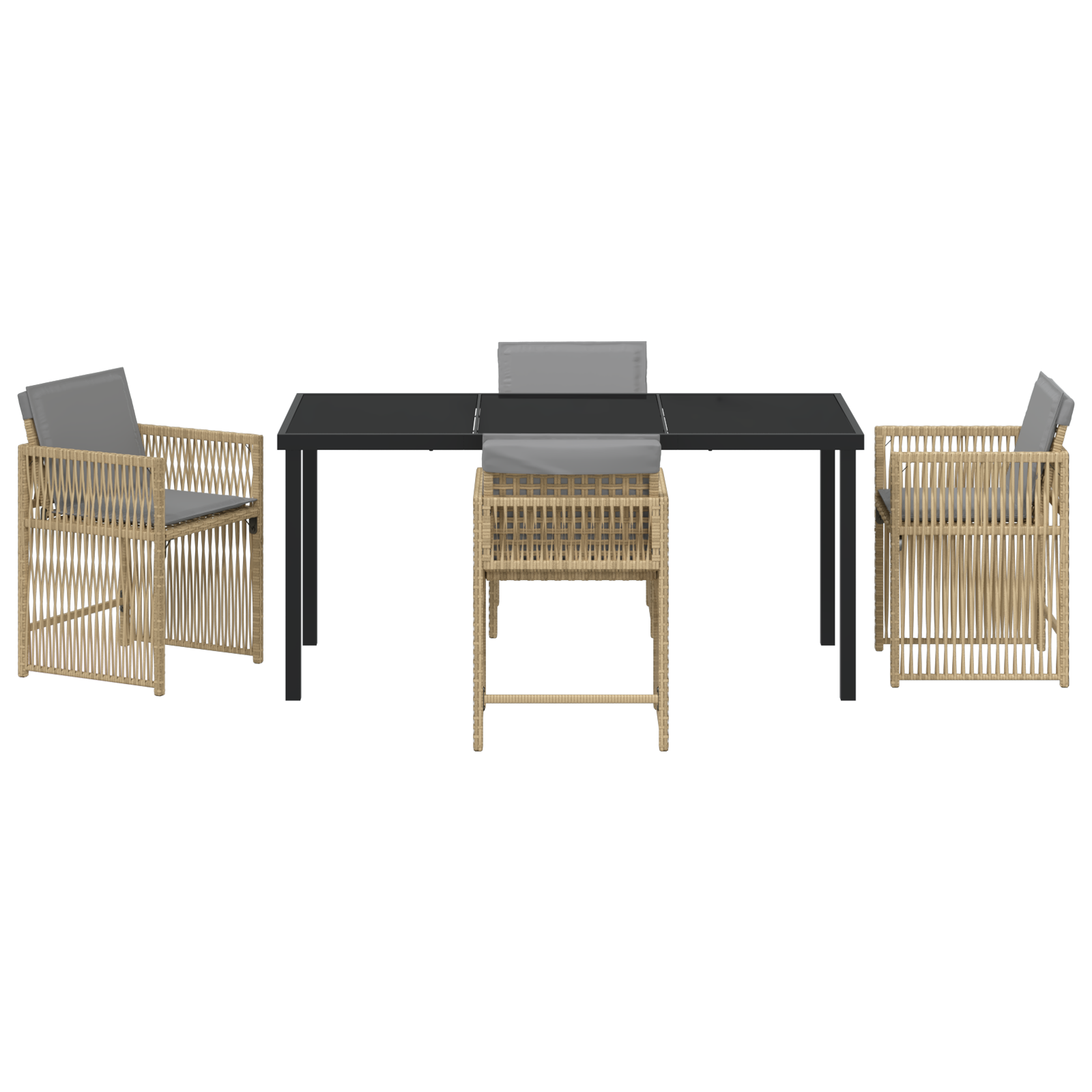 5 Piece Garden Dining Set with Cushions Beige Poly Rattan - Image 7