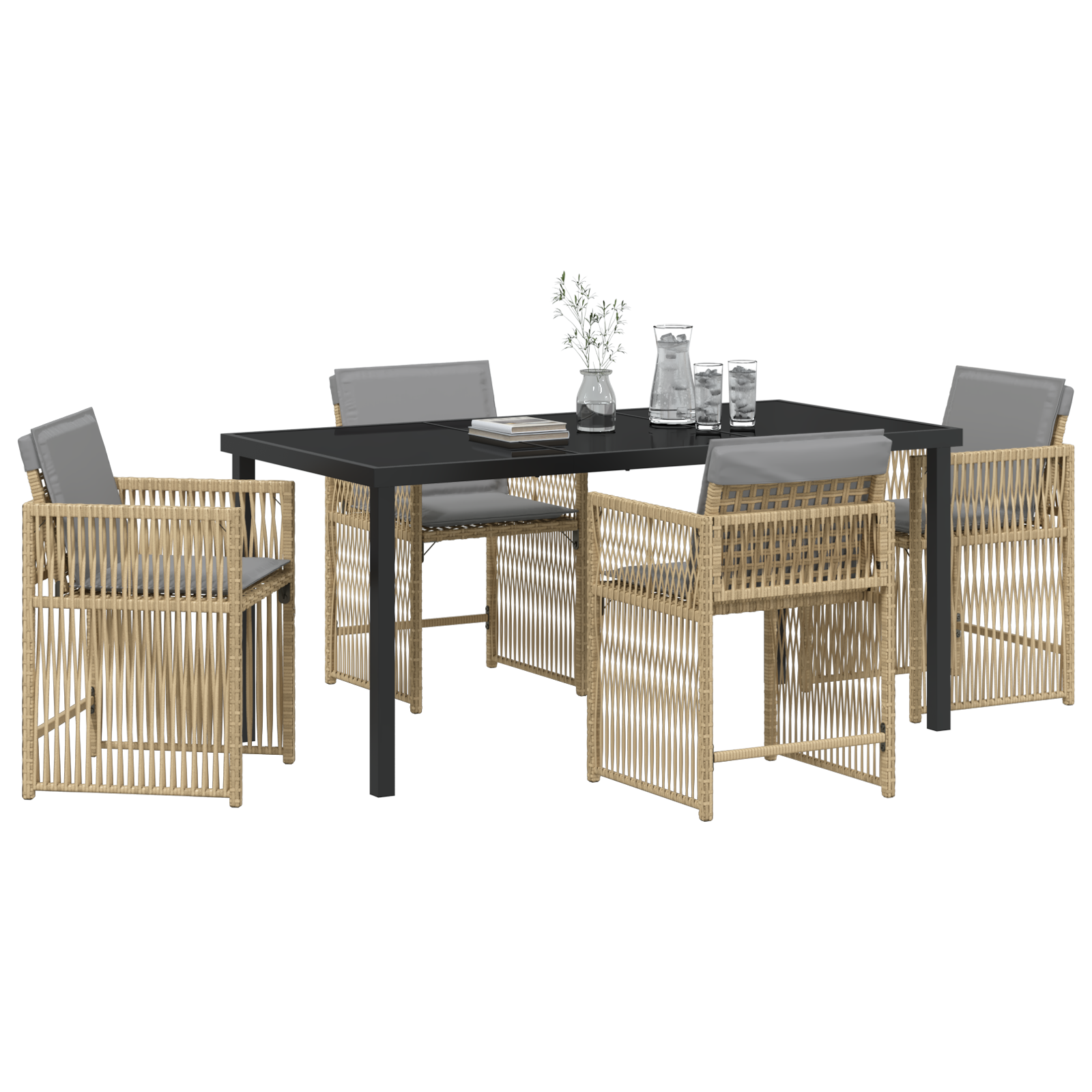 5 Piece Garden Dining Set with Cushions Beige Poly Rattan - Image 3