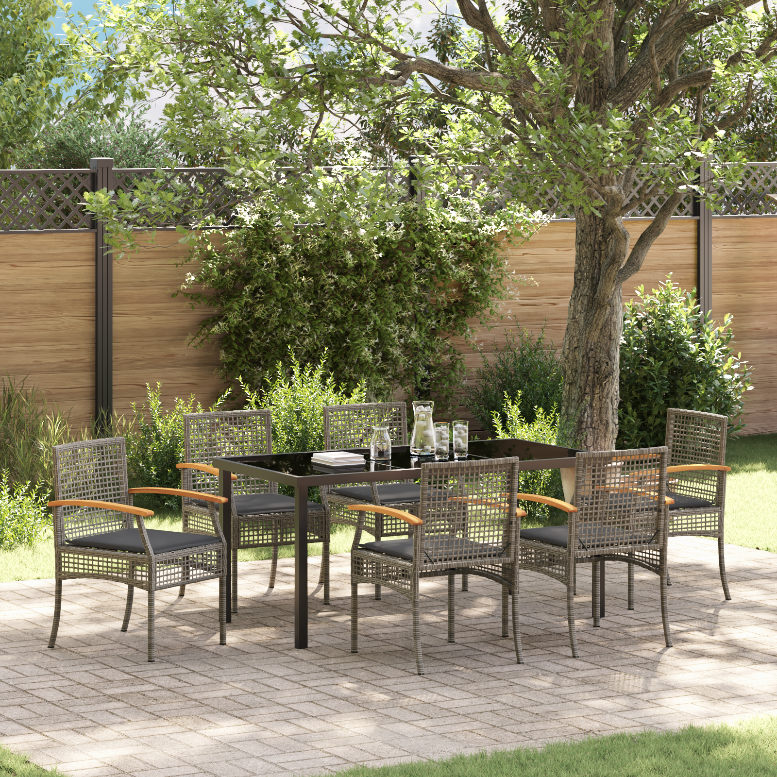 Thumbnail - vidaXL 7-teilige Garten-Essgruppe mit Kissen Grau Poly Rattan