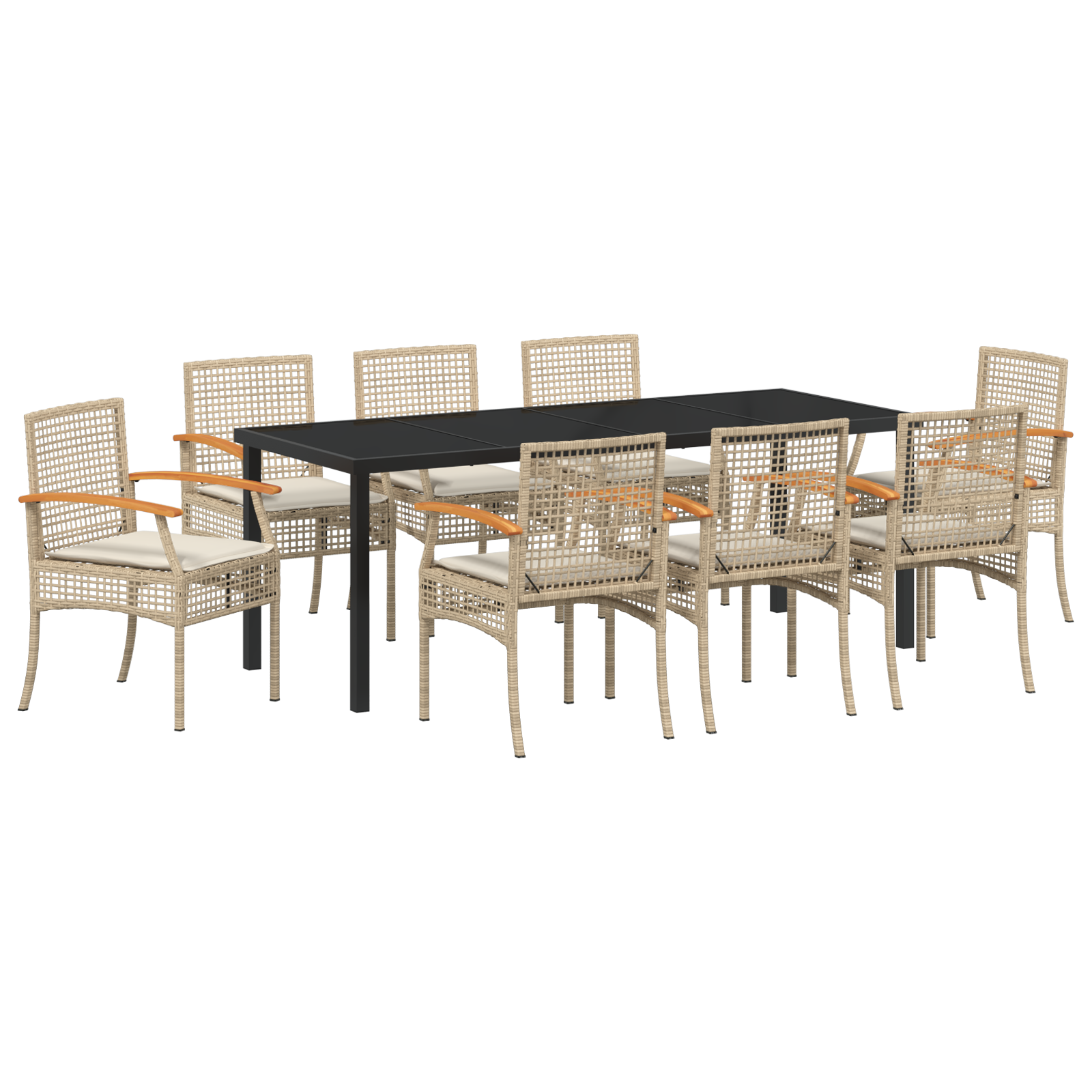 Thumbnail - vidaXL 9-teiliges Garten-Essset mit Polstern in Beige aus Poly-Rattan