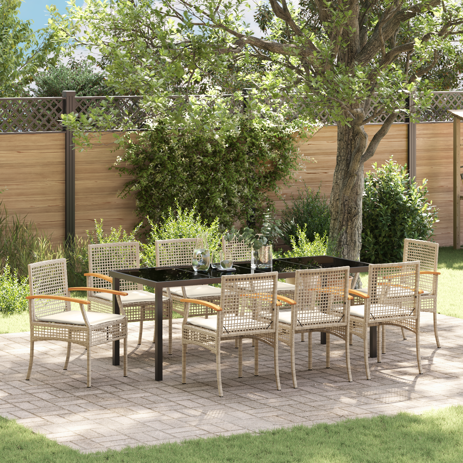 Thumbnail - vidaXL 9-teiliges Garten-Essset mit Polstern in Beige aus Poly-Rattan