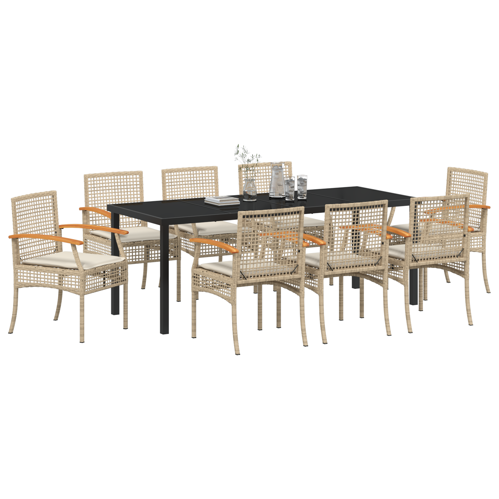 Thumbnail - vidaXL 9-teiliges Garten-Essset mit Polstern in Beige aus Poly-Rattan