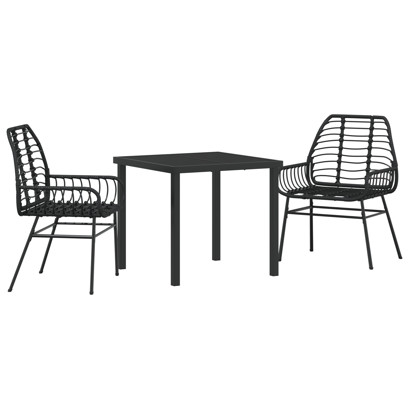 3 Piece Garden Dining Set Black Poly Rattan - Image 2