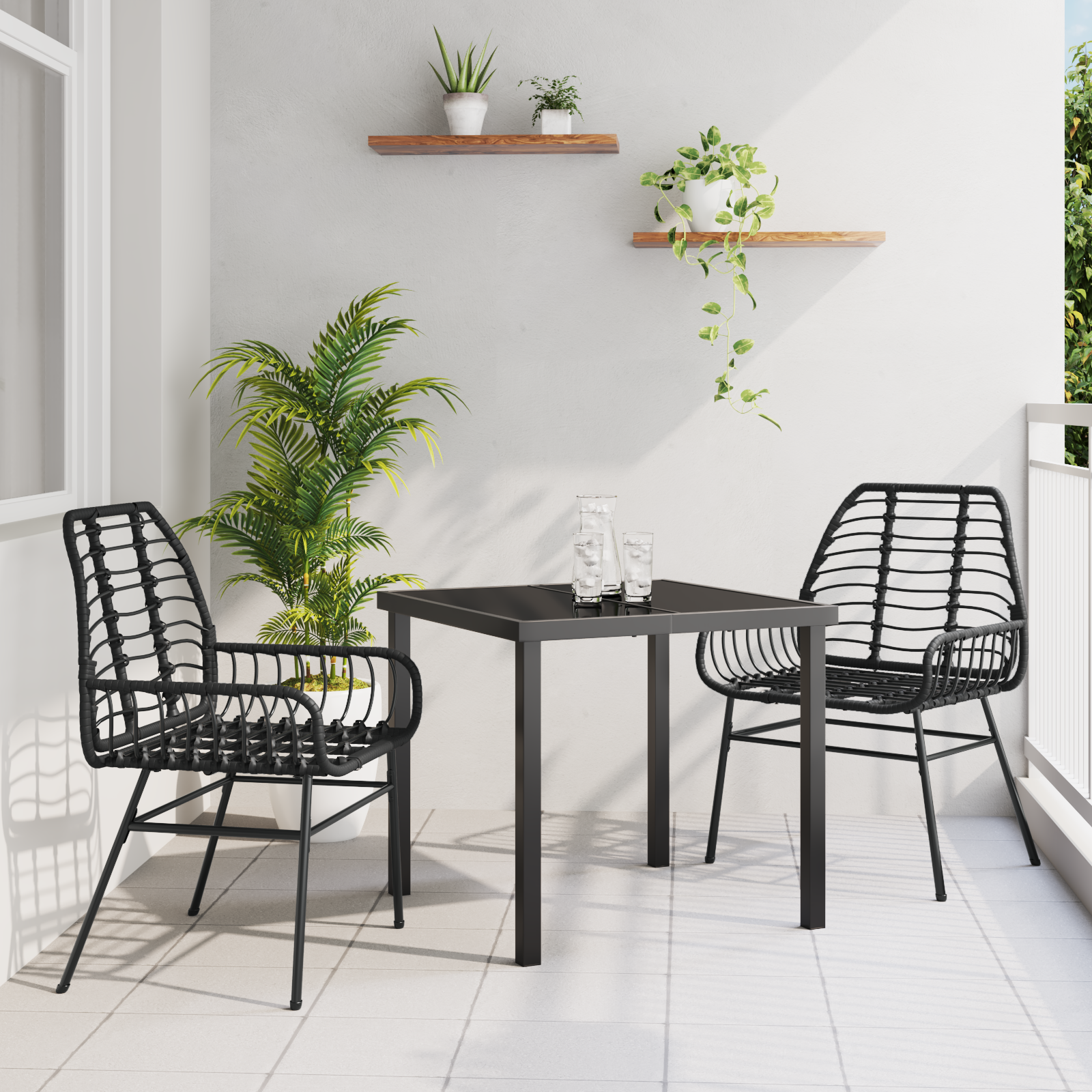 3 Piece Garden Dining Set Black Poly Rattan