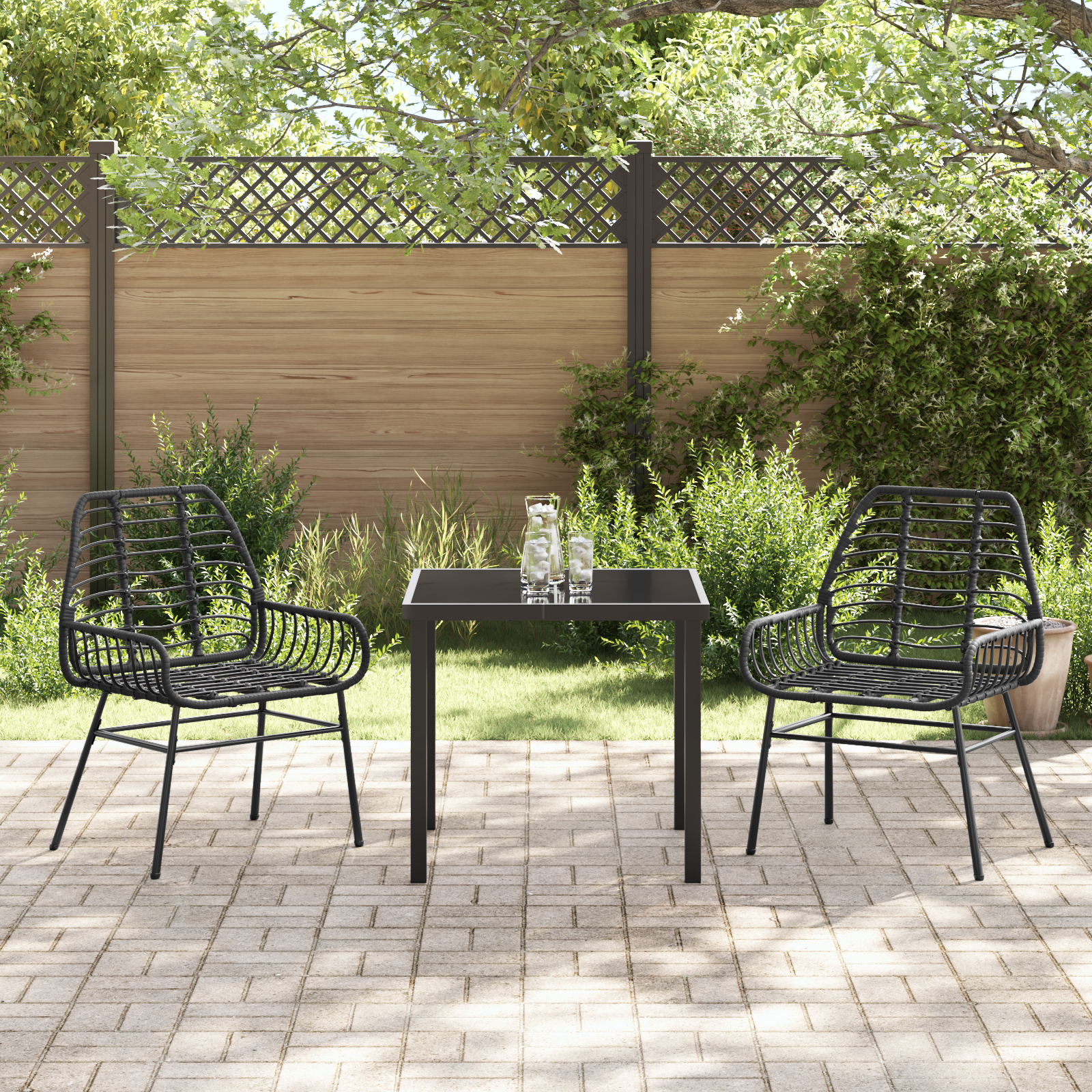3 Piece Garden Dining Set Black Poly Rattan - Image 4