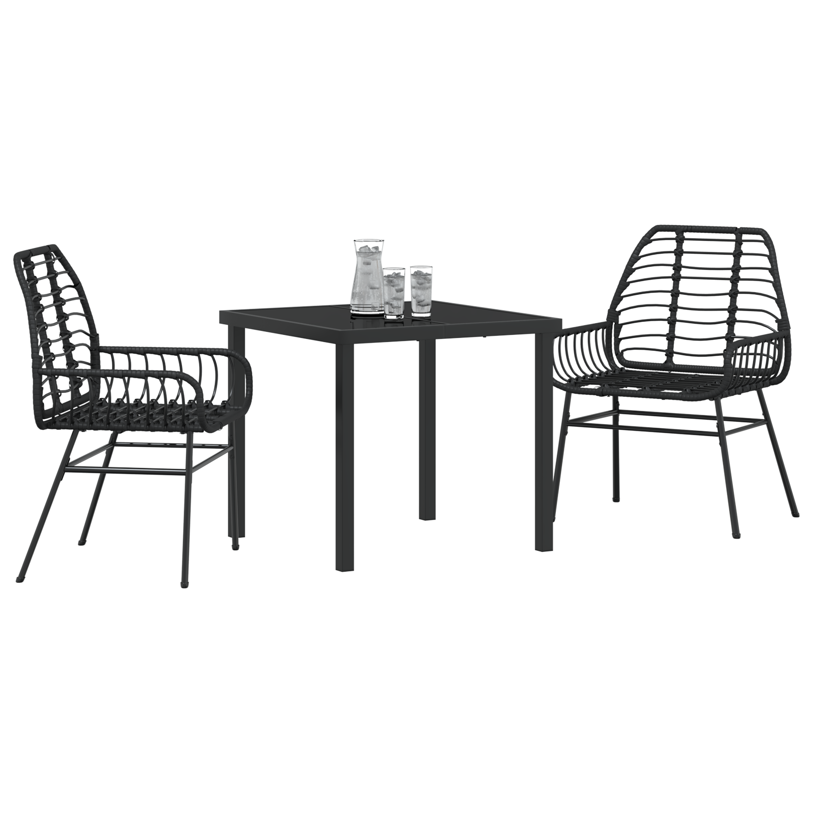 3 Piece Garden Dining Set Black Poly Rattan - Image 3