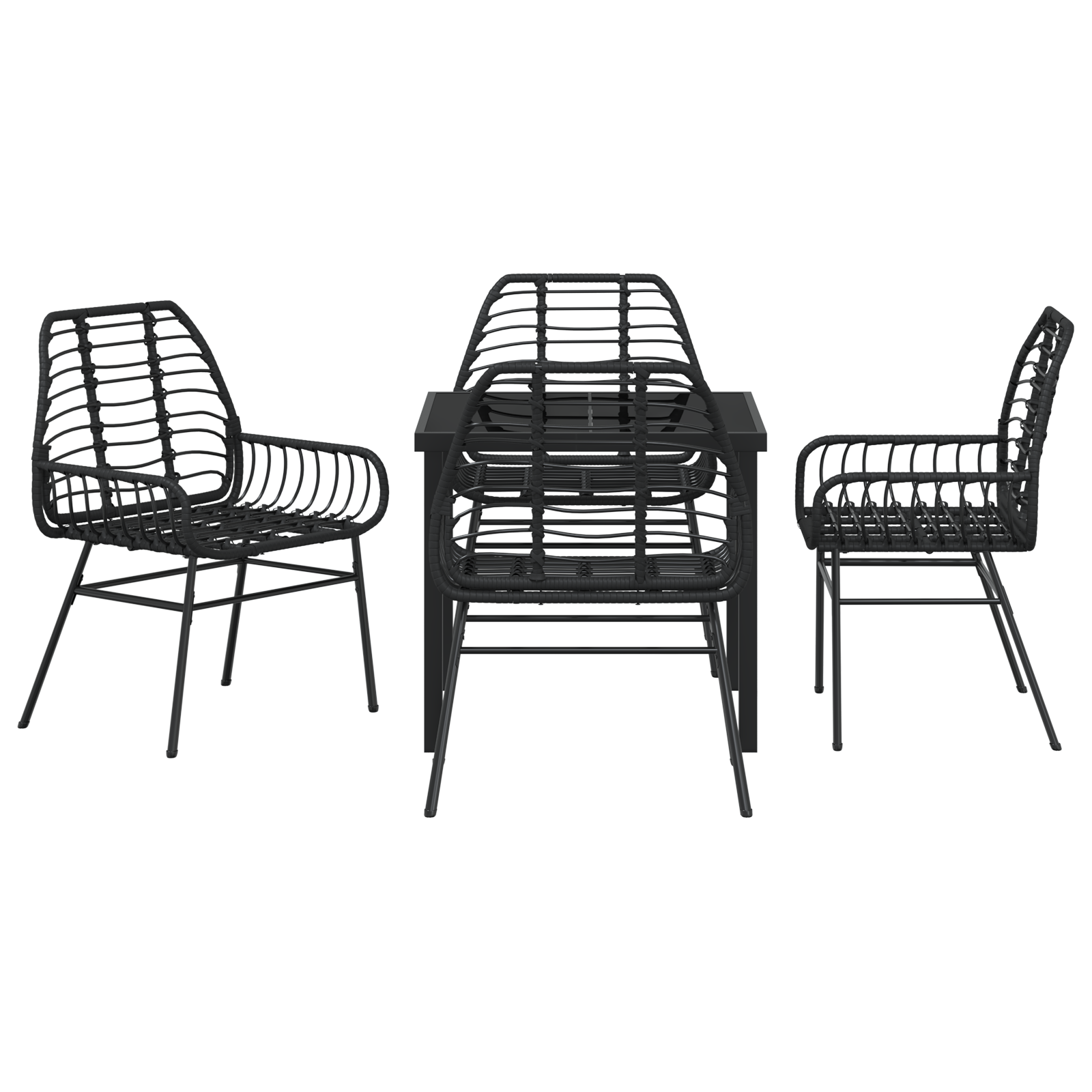 5 Piece Garden Dining Set Black Poly Rattan - Image 7