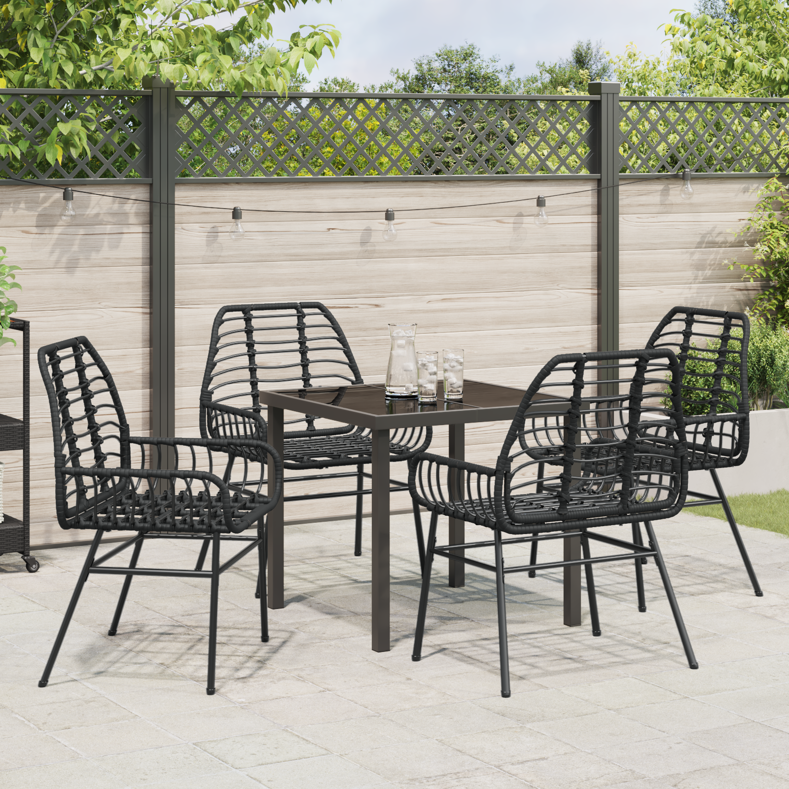 5 Piece Garden Dining Set Black Poly Rattan - Image 4